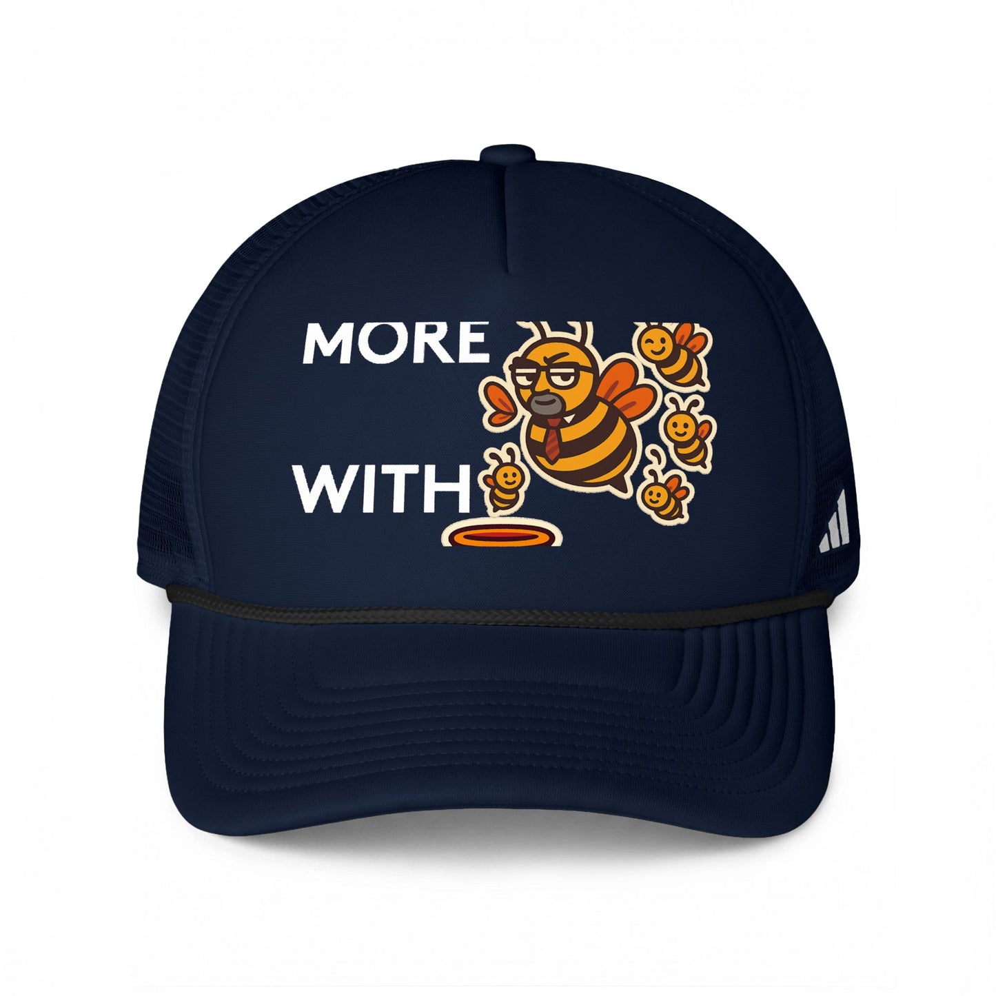 You Catch More Bees with Honey Trucker Hat in Team Navy Blue / Black / White | Genius Mangoes