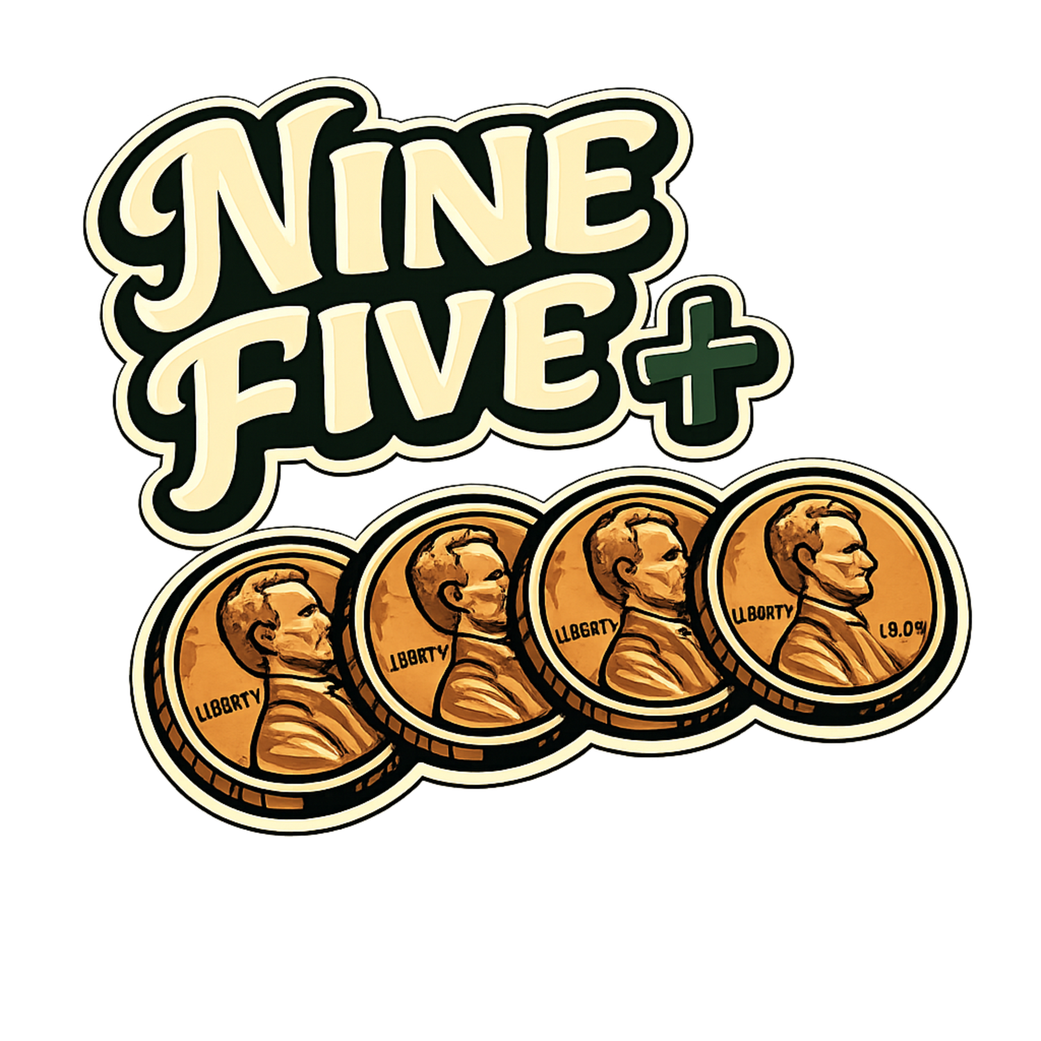 Bold design with “Nine Five +” and four pennies – 1999 reference by Genius Mangoes.