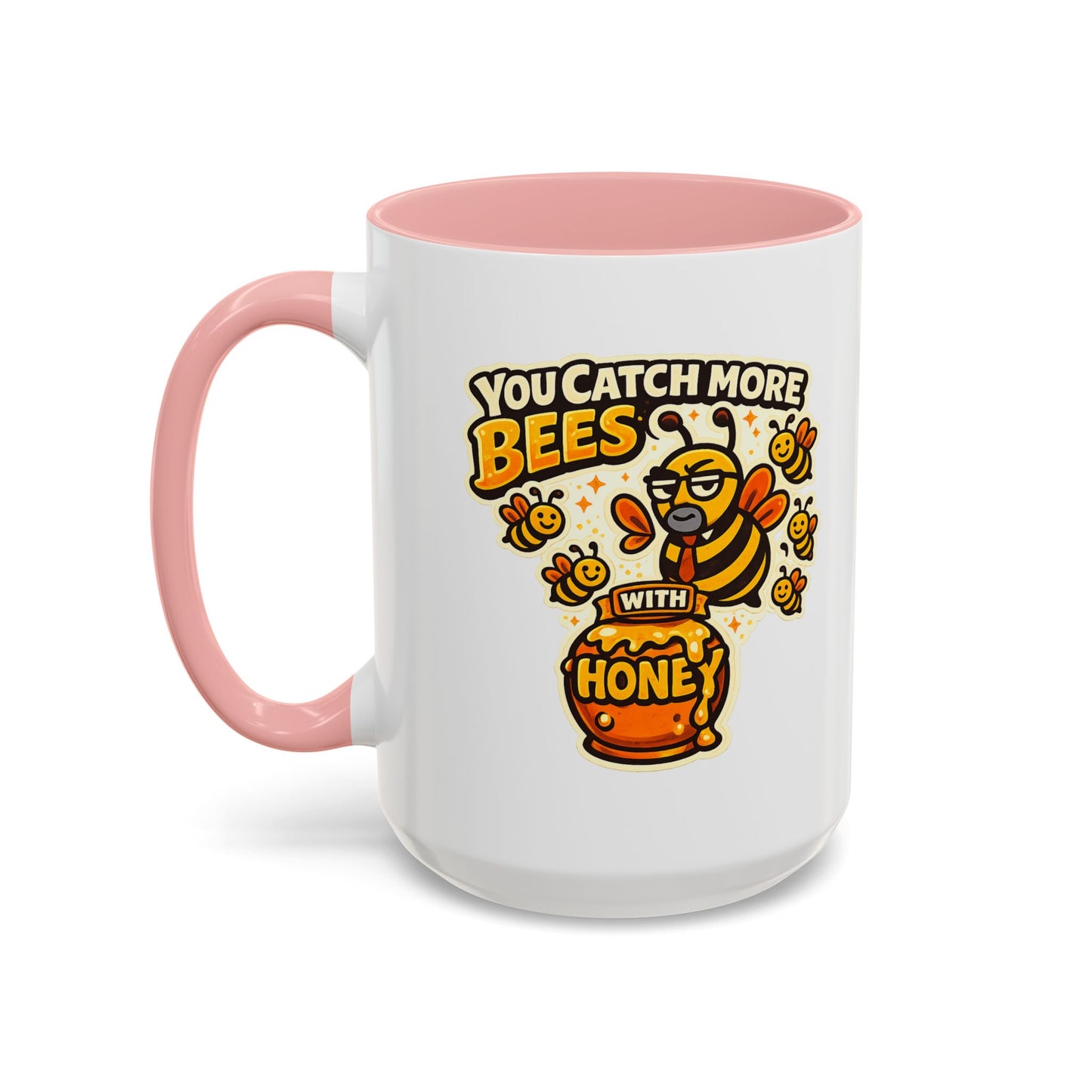 You Catch More Bees with Honey Coffee Mug - Color Accent 11oz and 15oz | Genius Mangoes