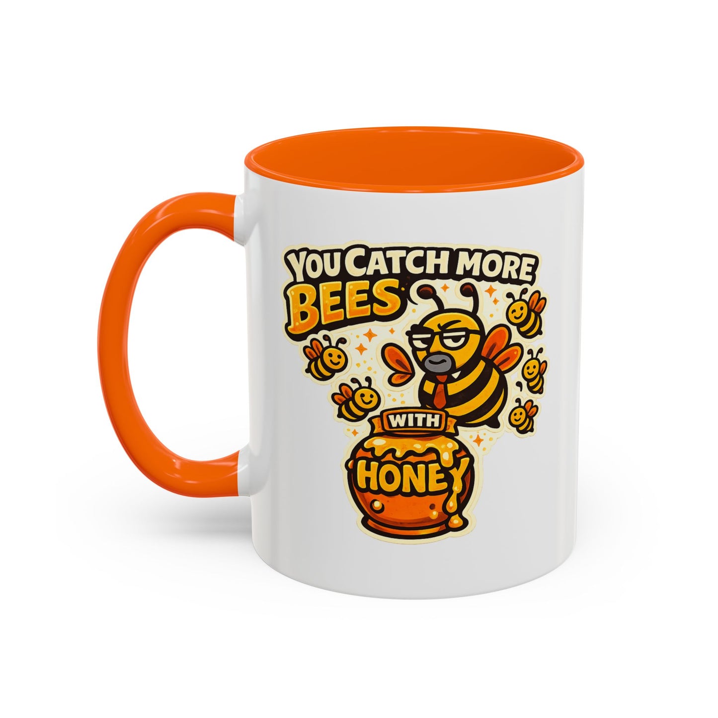 You Catch More Bees with Honey Coffee Mug - Color Accent 11oz and 15oz | Genius Mangoes