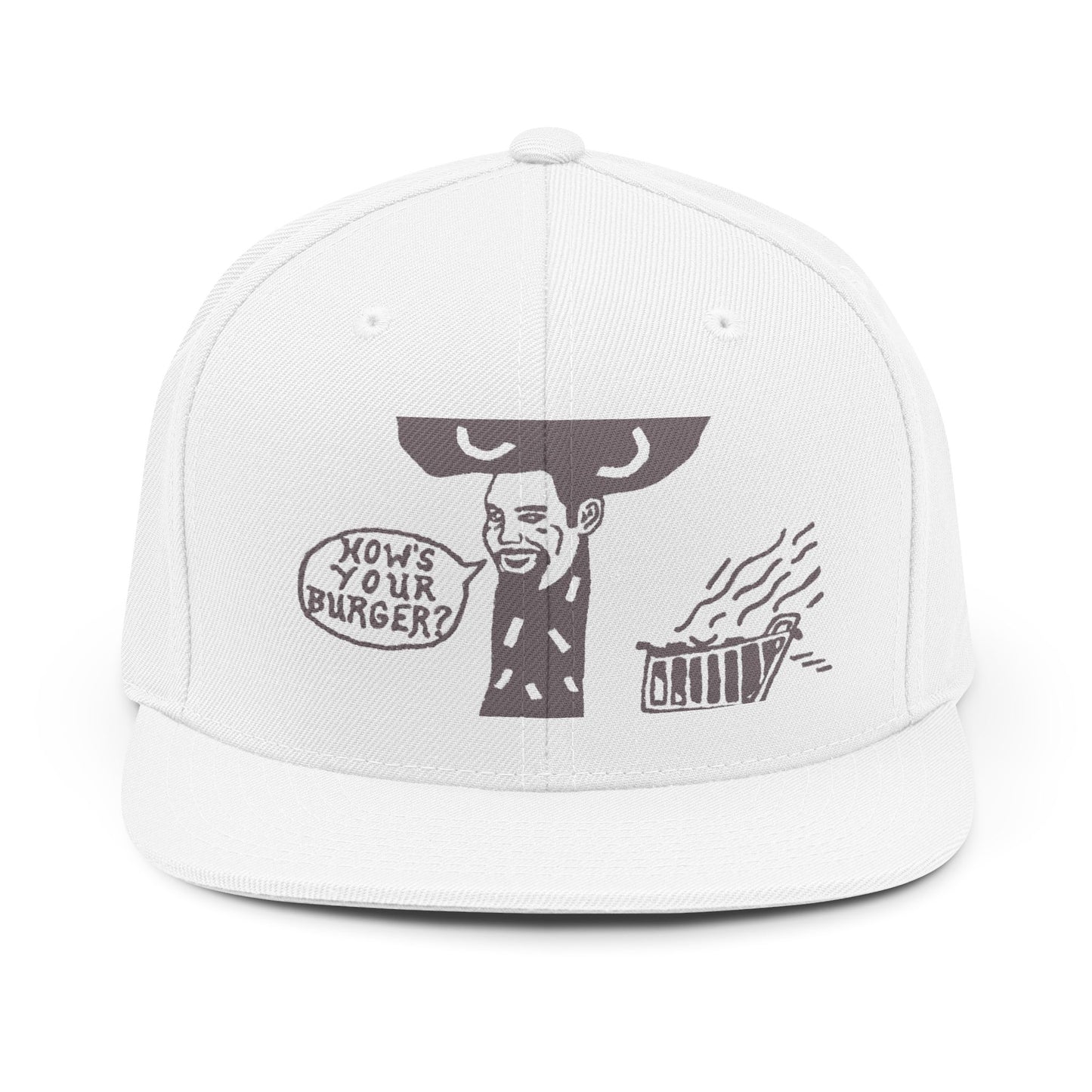Barkopalooza How's Your Burger Snapback Hat in White | Genius Mangoes
