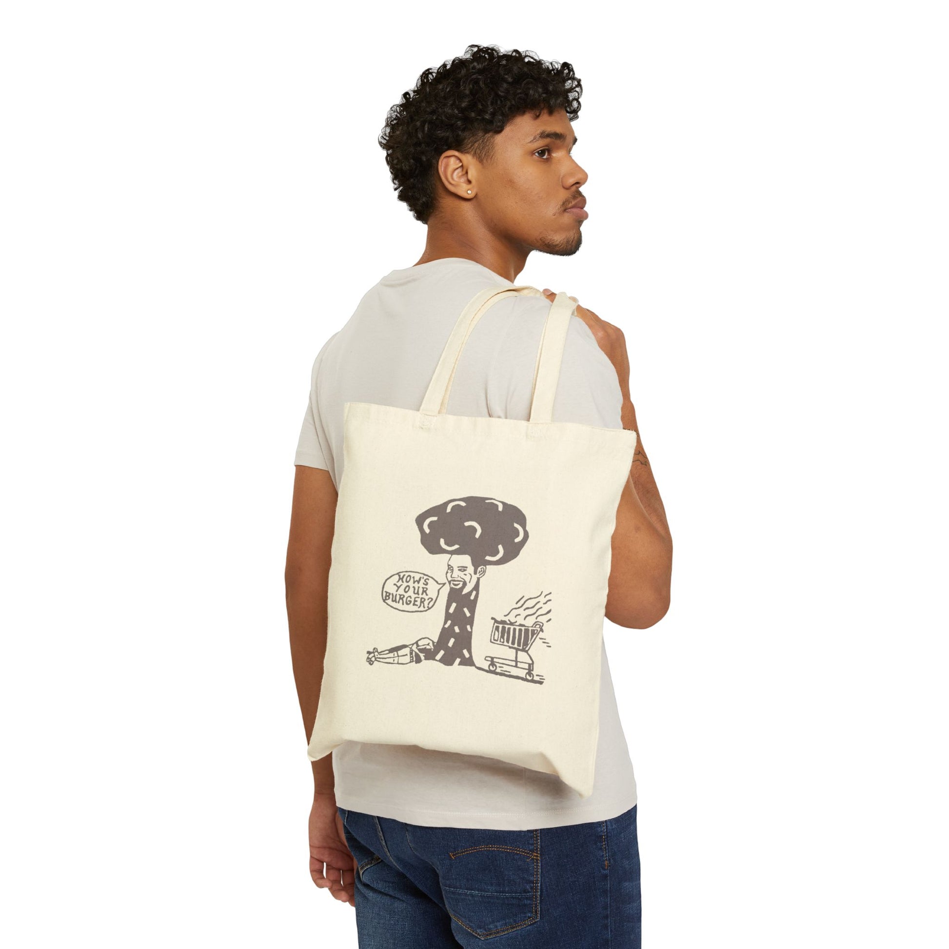 Barkopalooza 2005 - How's Your Burger Heavy Cotton Tote Bag - lifestyle view | Genius Mangoes