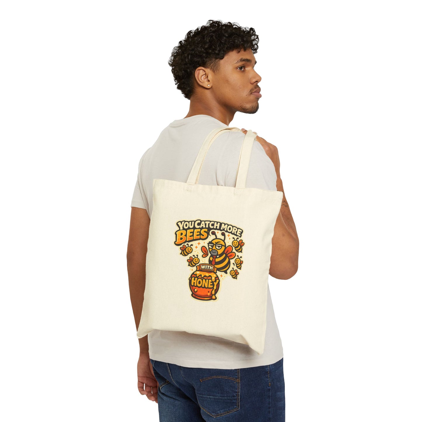 You Catch More Bees with Honey Heavy Cotton Tote Bag | Genius Mangoes