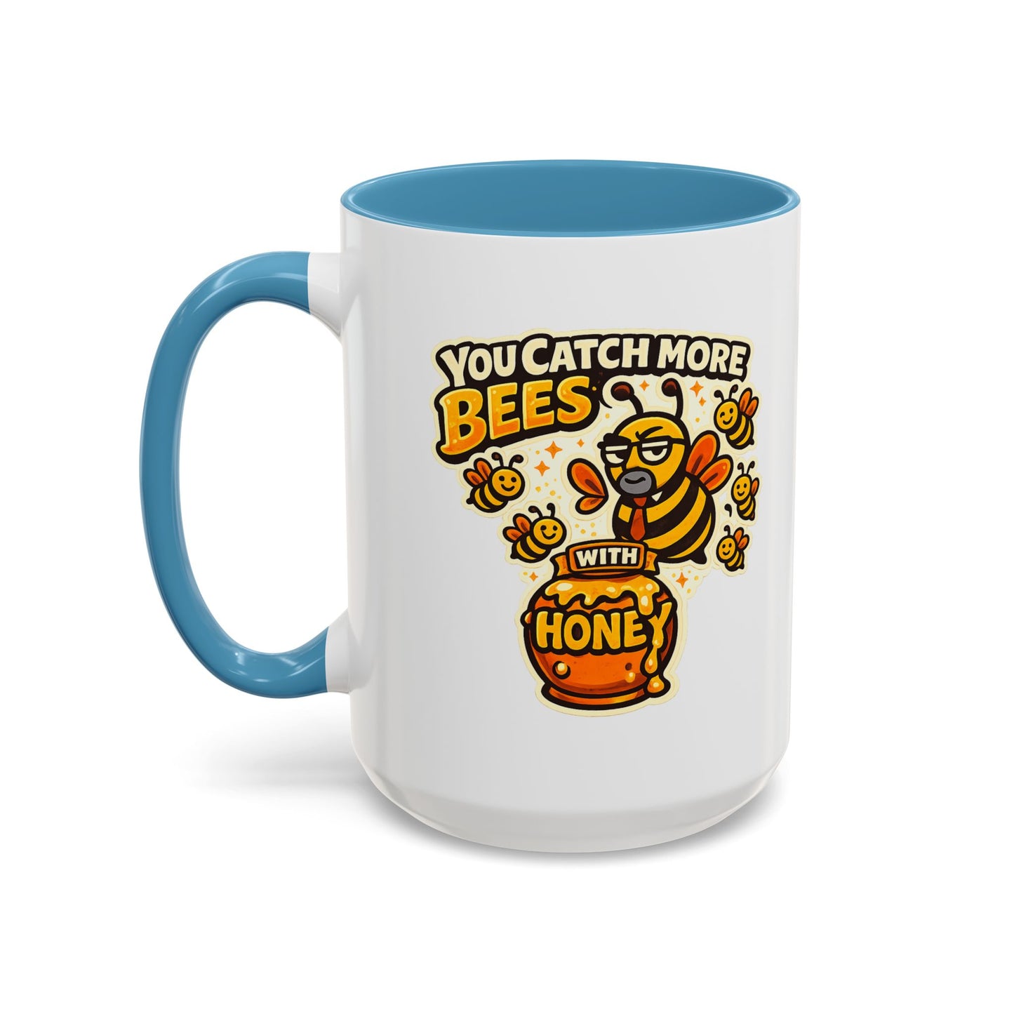 You Catch More Bees with Honey Coffee Mug - Color Accent 11oz and 15oz | Genius Mangoes