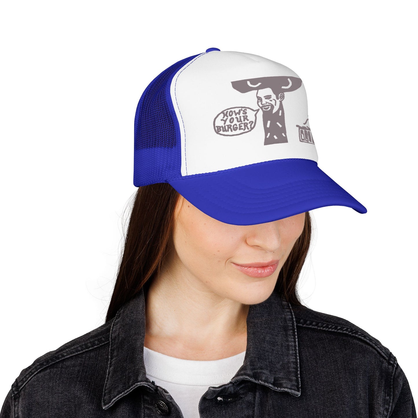 Barkopalooza How's Your Burger Foam Trucker Hat - lifestyle view | Genius Mangoes