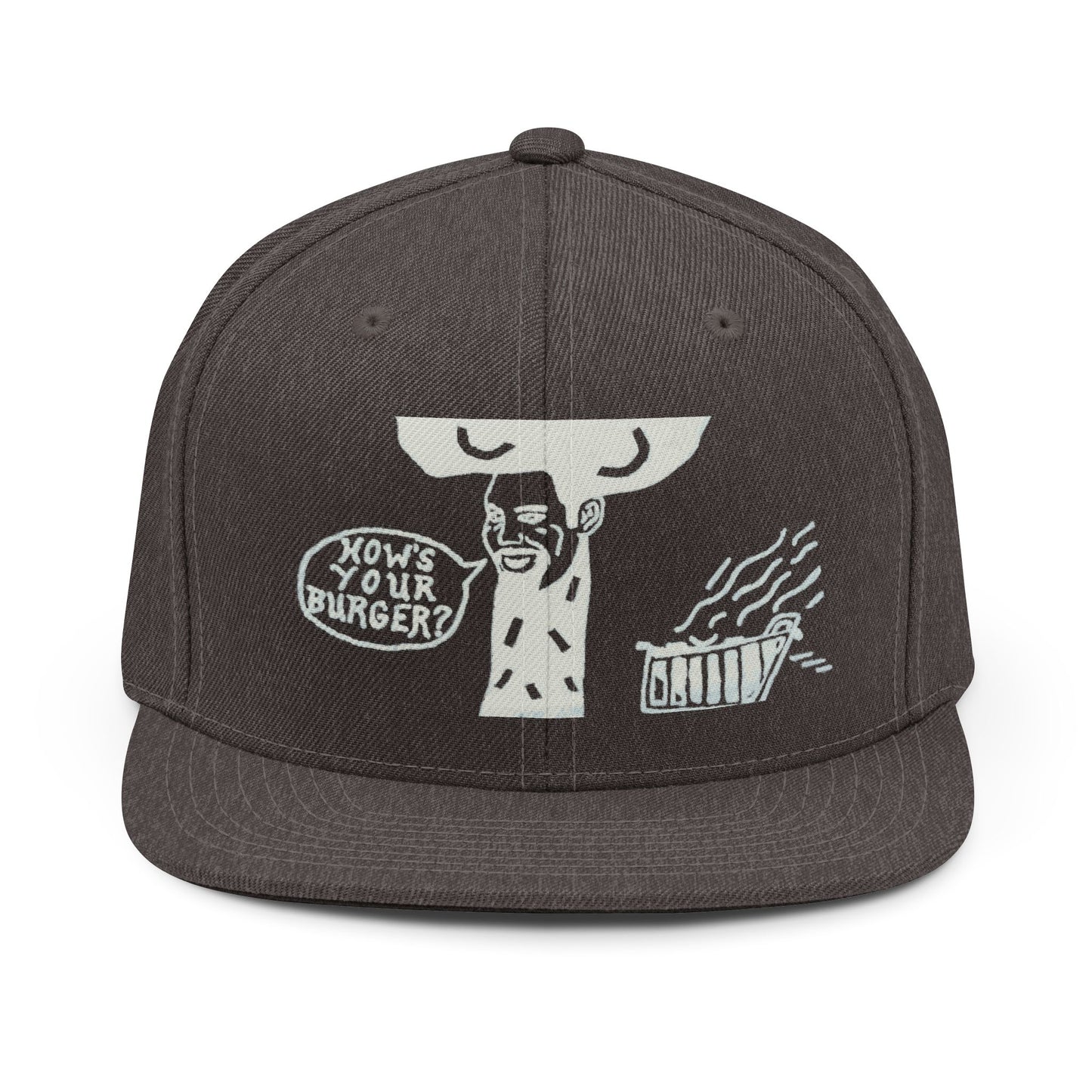 Barkopalooza How's Your Burger Snapback Hat in Dark Heather | Genius Mangoes