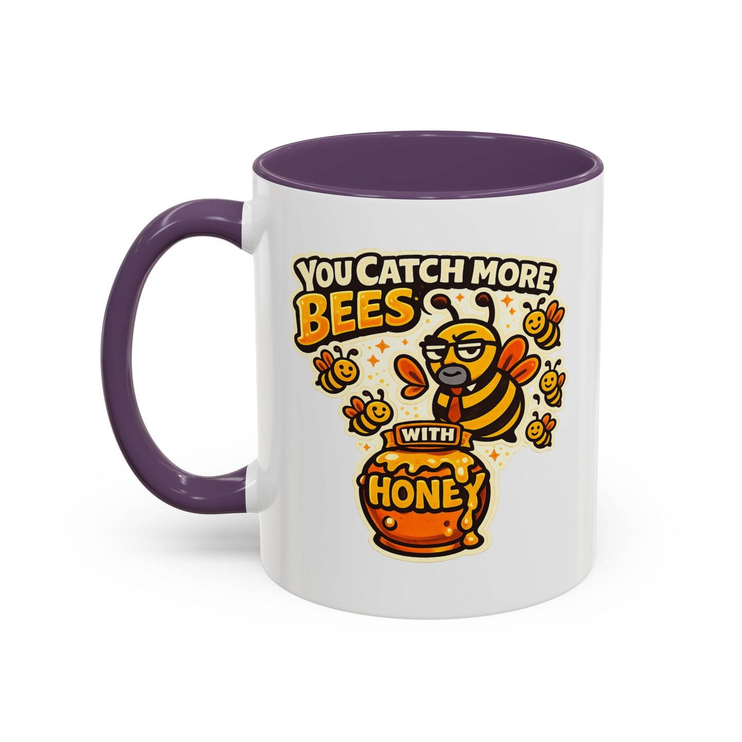 You Catch More Bees with Honey Coffee Mug - Color Accent 11oz and 15oz | Genius Mangoes
