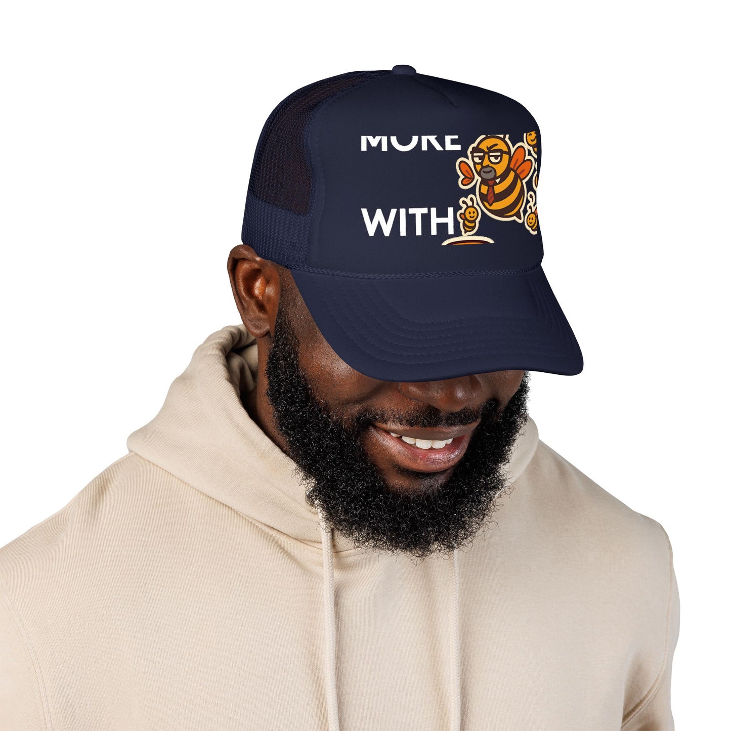 You Catch More Bees with Honey Foam Trucker Hat - lifestyle view | Genius Mangoes