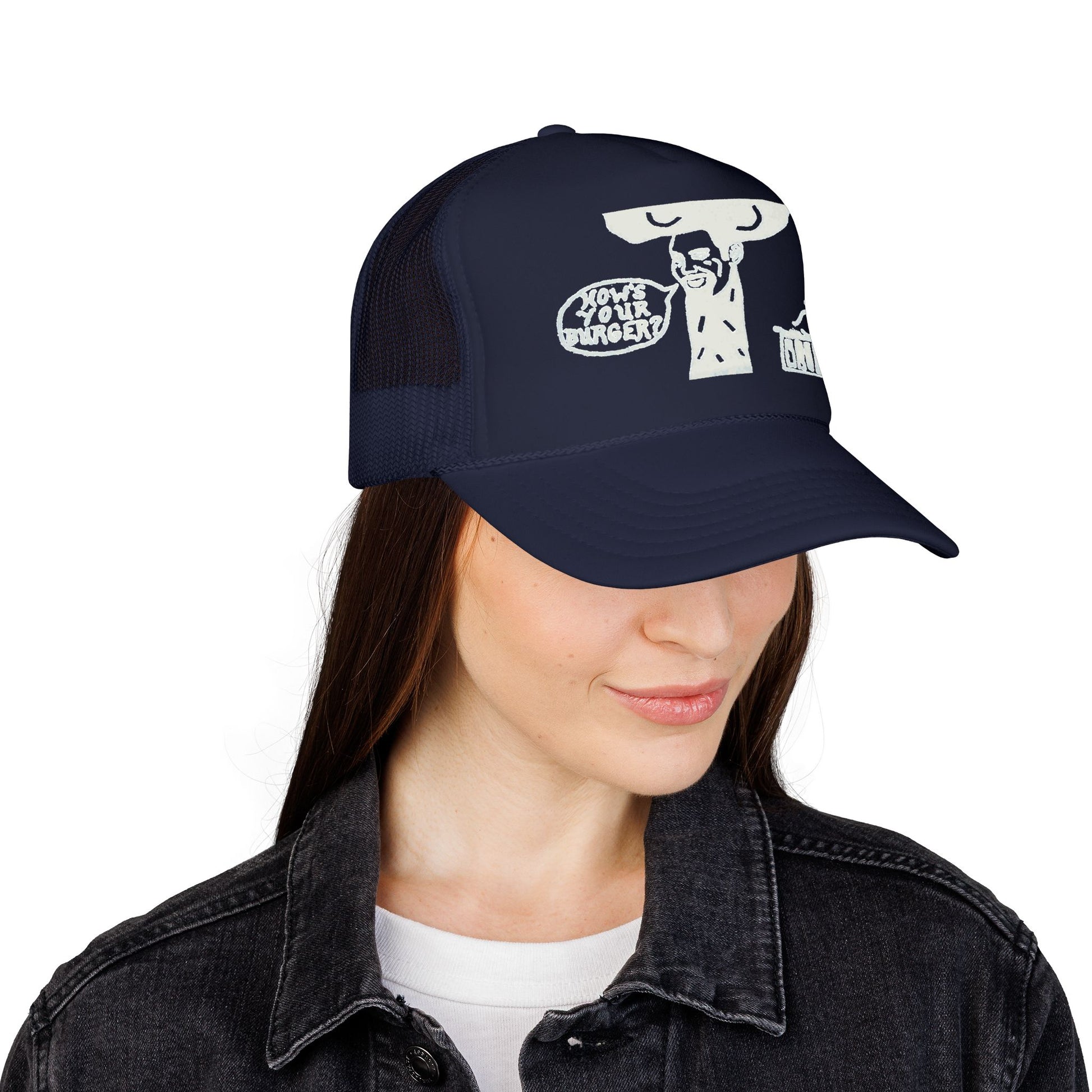 Barkopalooza How's Your Burger Foam Trucker Hat - lifestyle view | Genius Mangoes