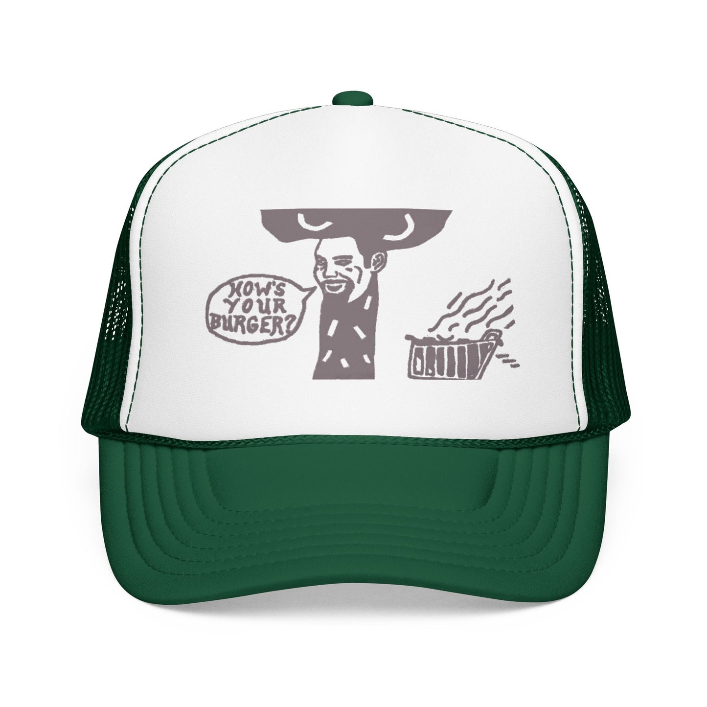 Barkopalooza How's Your Burger Foam Trucker Hat in Kelly/ White/ Kelly | Genius Mangoes