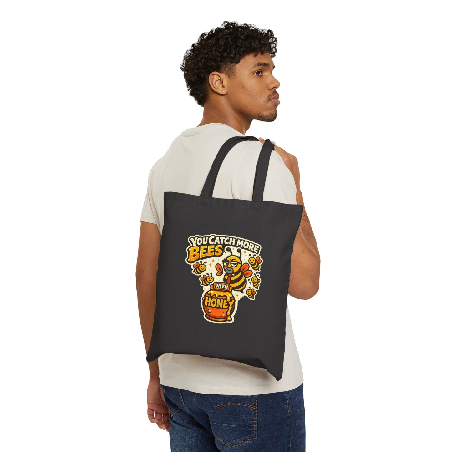 You Catch More Bees with Honey Heavy Cotton Tote Bag | Genius Mangoes