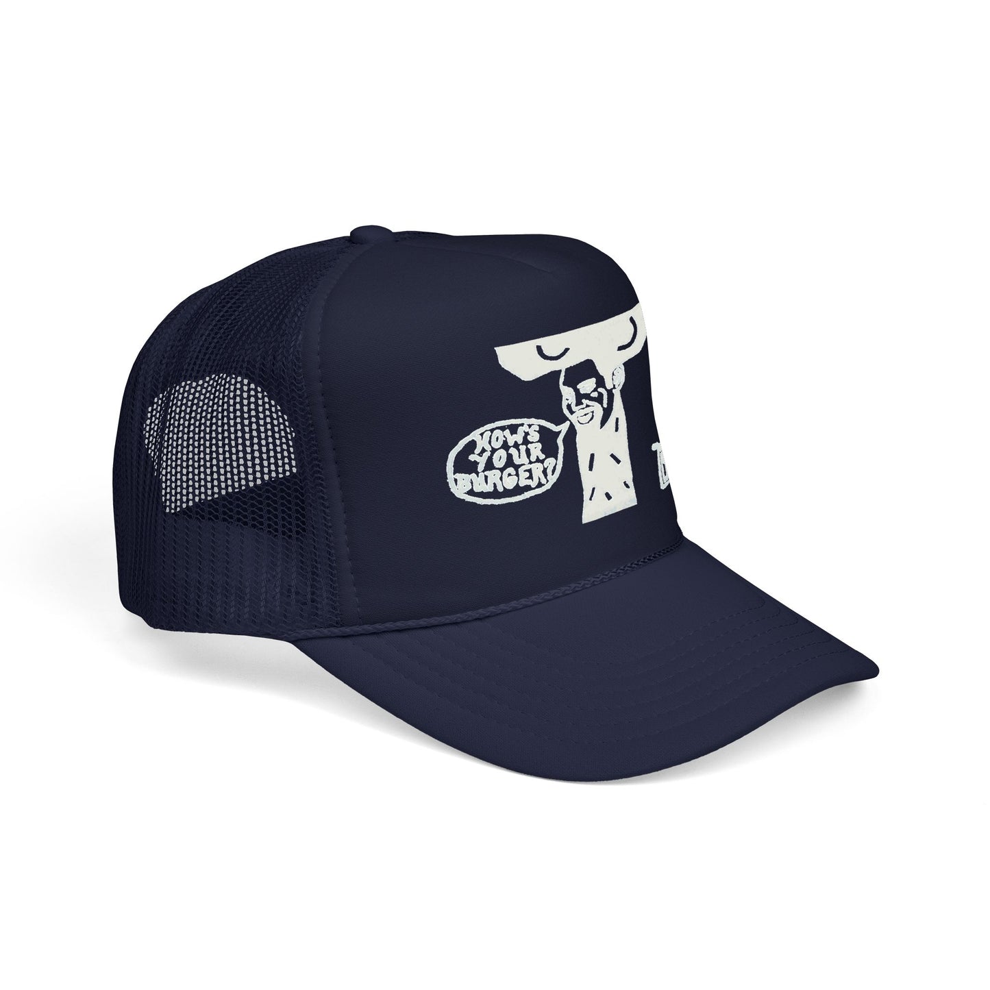 Barkopalooza How's Your Burger Foam Trucker Hat - lifestyle view | Genius Mangoes