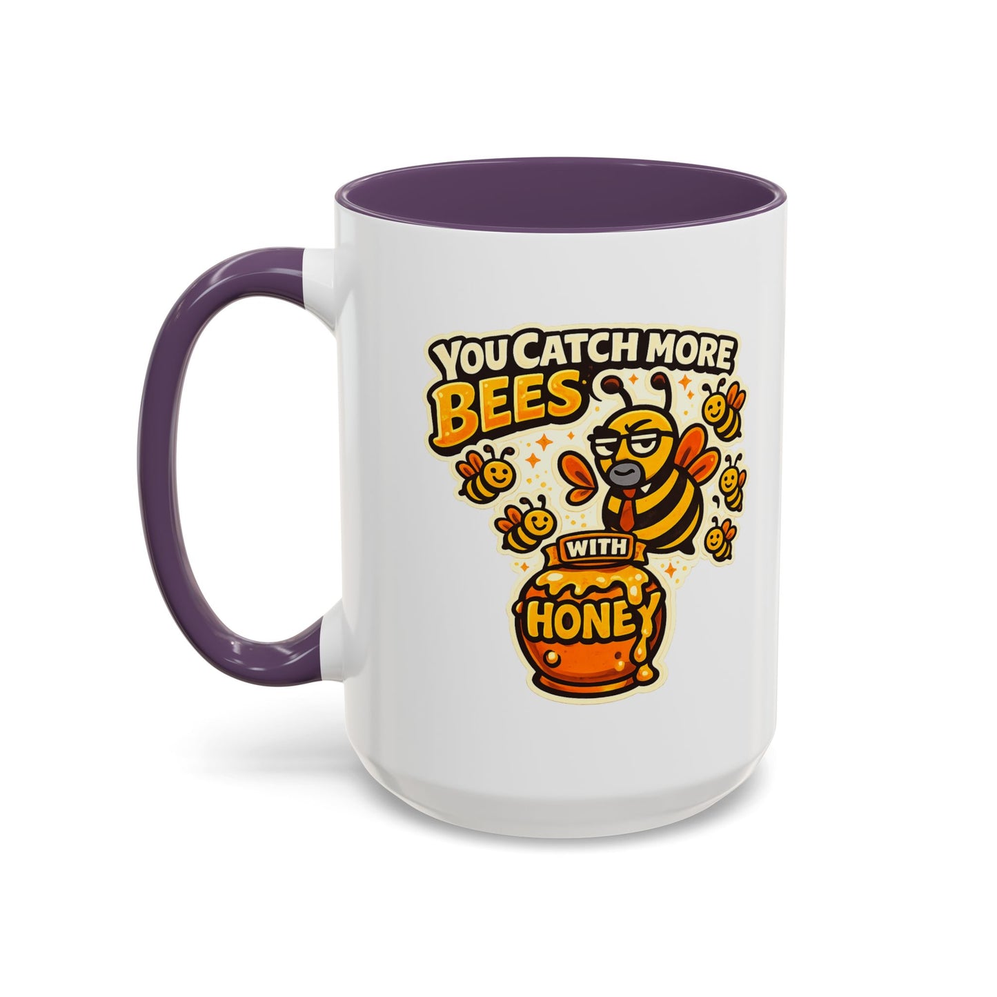 You Catch More Bees with Honey Coffee Mug - Color Accent 11oz and 15oz | Genius Mangoes
