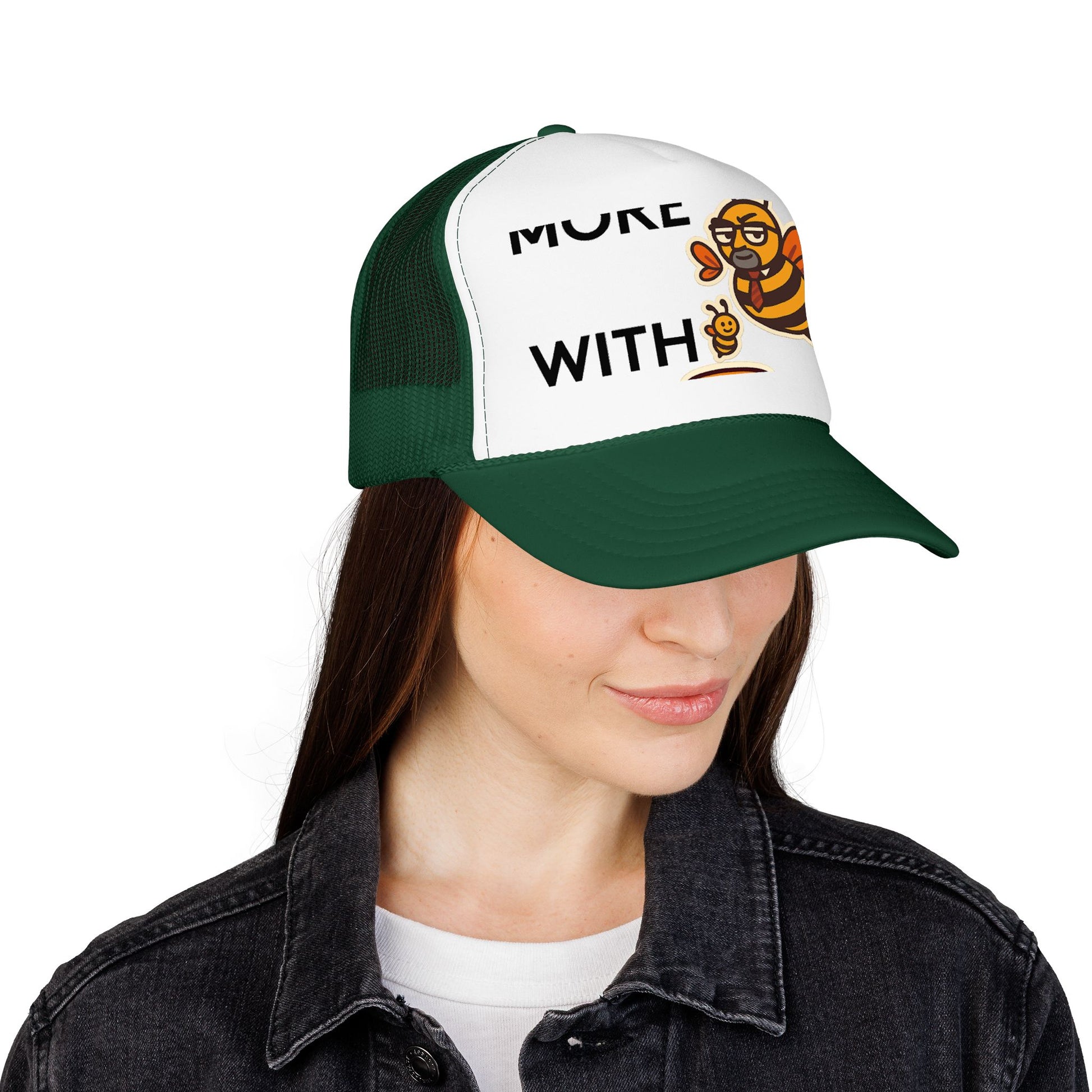 You Catch More Bees with Honey Foam Trucker Hat - lifestyle view | Genius Mangoes