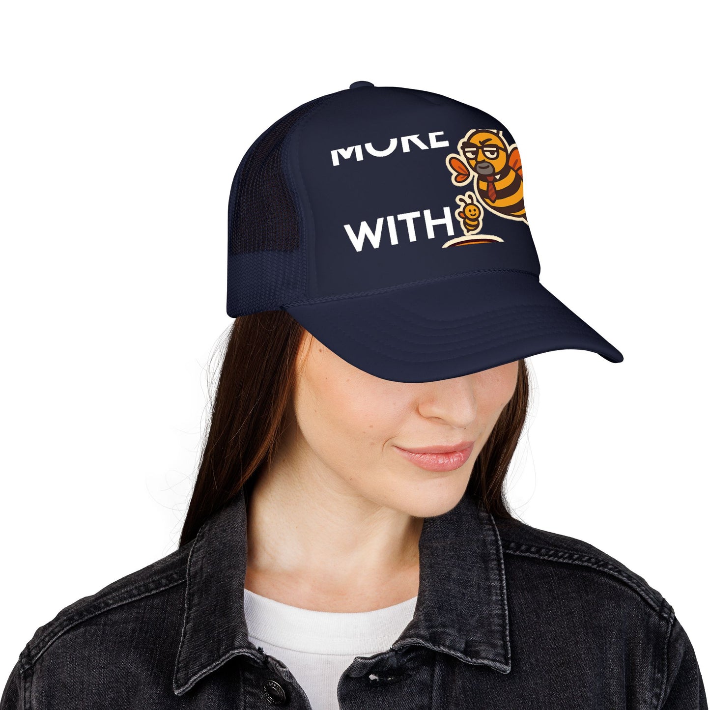 You Catch More Bees with Honey Foam Trucker Hat - lifestyle view | Genius Mangoes