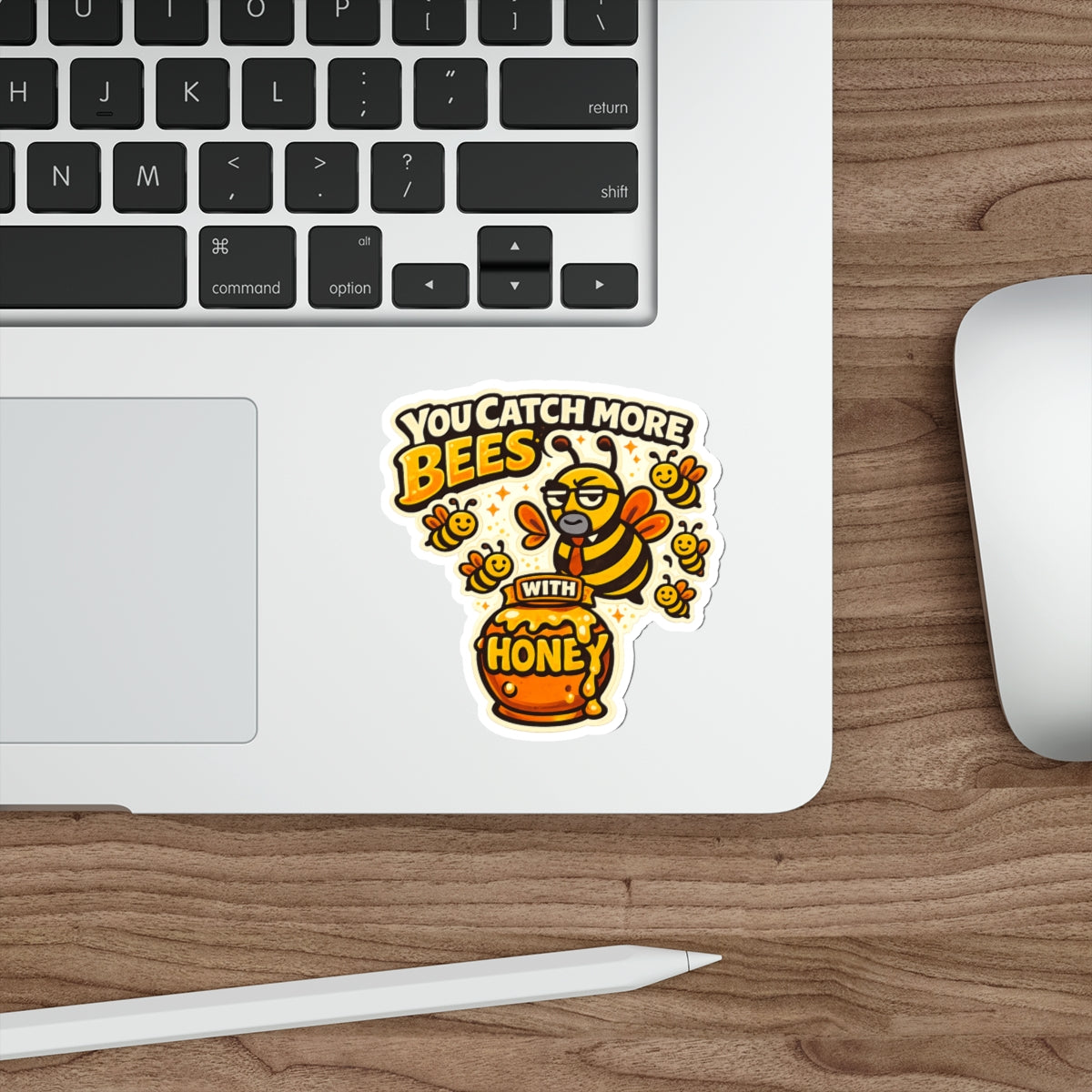 You Catch More Bees with Honey Die-Cut Sticker - Waterproof Vinyl Decal | Genius Mangoes