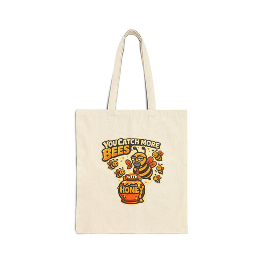 You Catch More Bees with Honey Heavy Cotton Tote Bag | Genius Mangoes