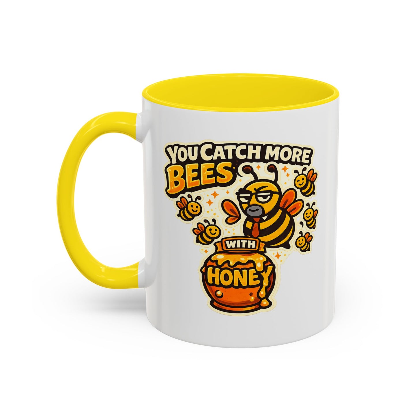 You Catch More Bees with Honey Coffee Mug - Color Accent 11oz and 15oz | Genius Mangoes