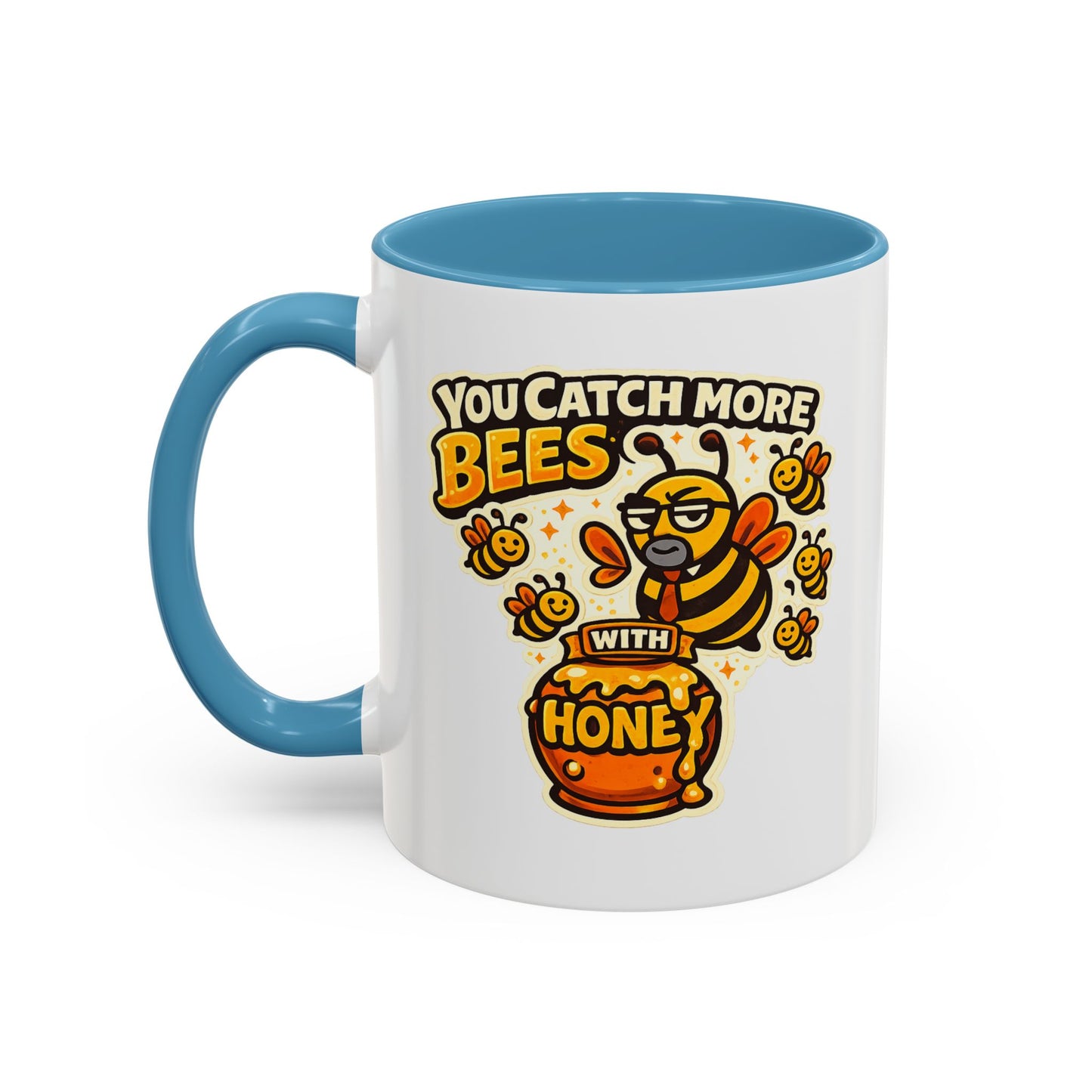 You Catch More Bees with Honey Coffee Mug - Color Accent 11oz and 15oz | Genius Mangoes