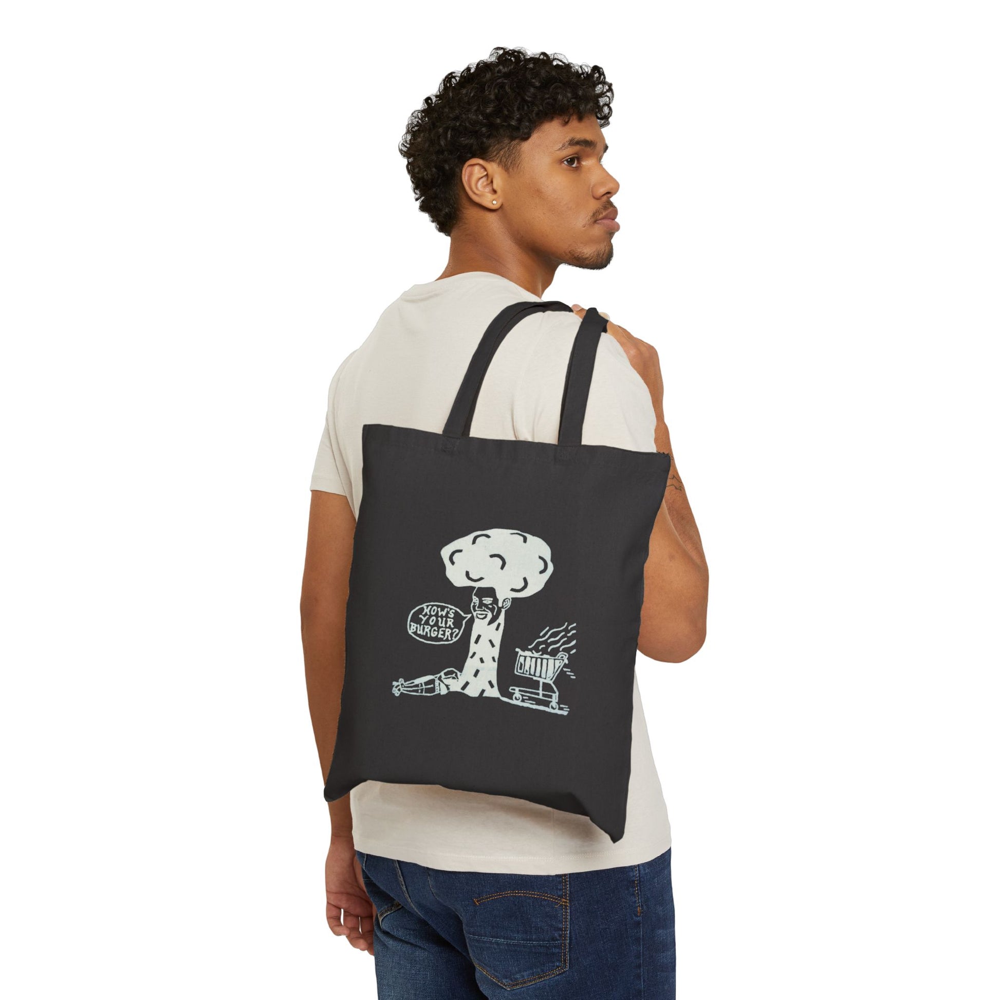 Barkopalooza 2005 - How's Your Burger Heavy Cotton Tote Bag - lifestyle view | Genius Mangoes