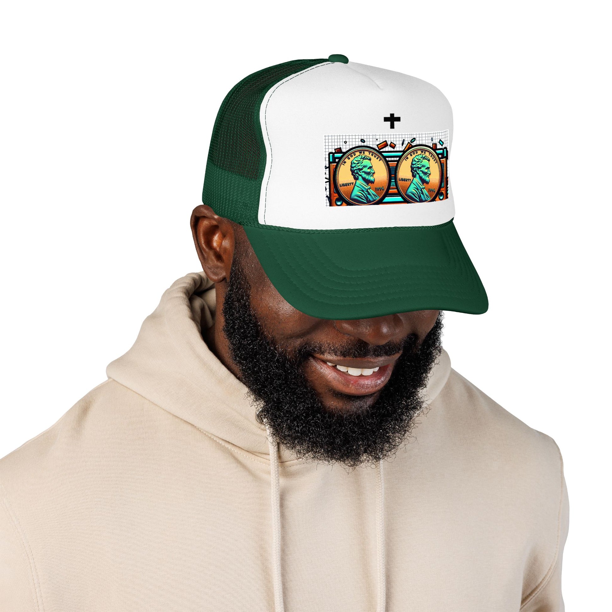 Nine Five Plus Four Pennies Foam Trucker Hat - lifestyle view | Genius Mangoes