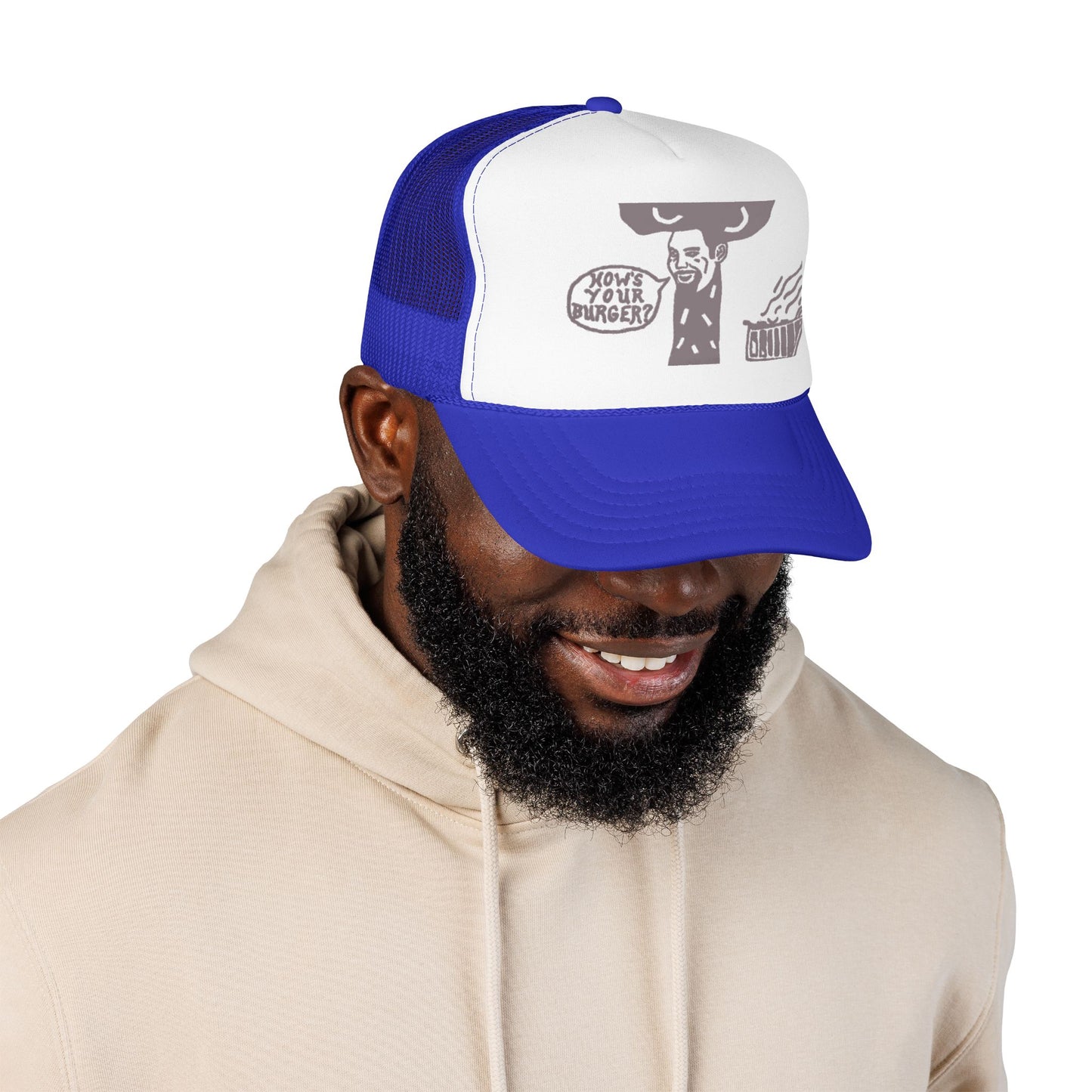 Barkopalooza How's Your Burger Foam Trucker Hat - lifestyle view | Genius Mangoes