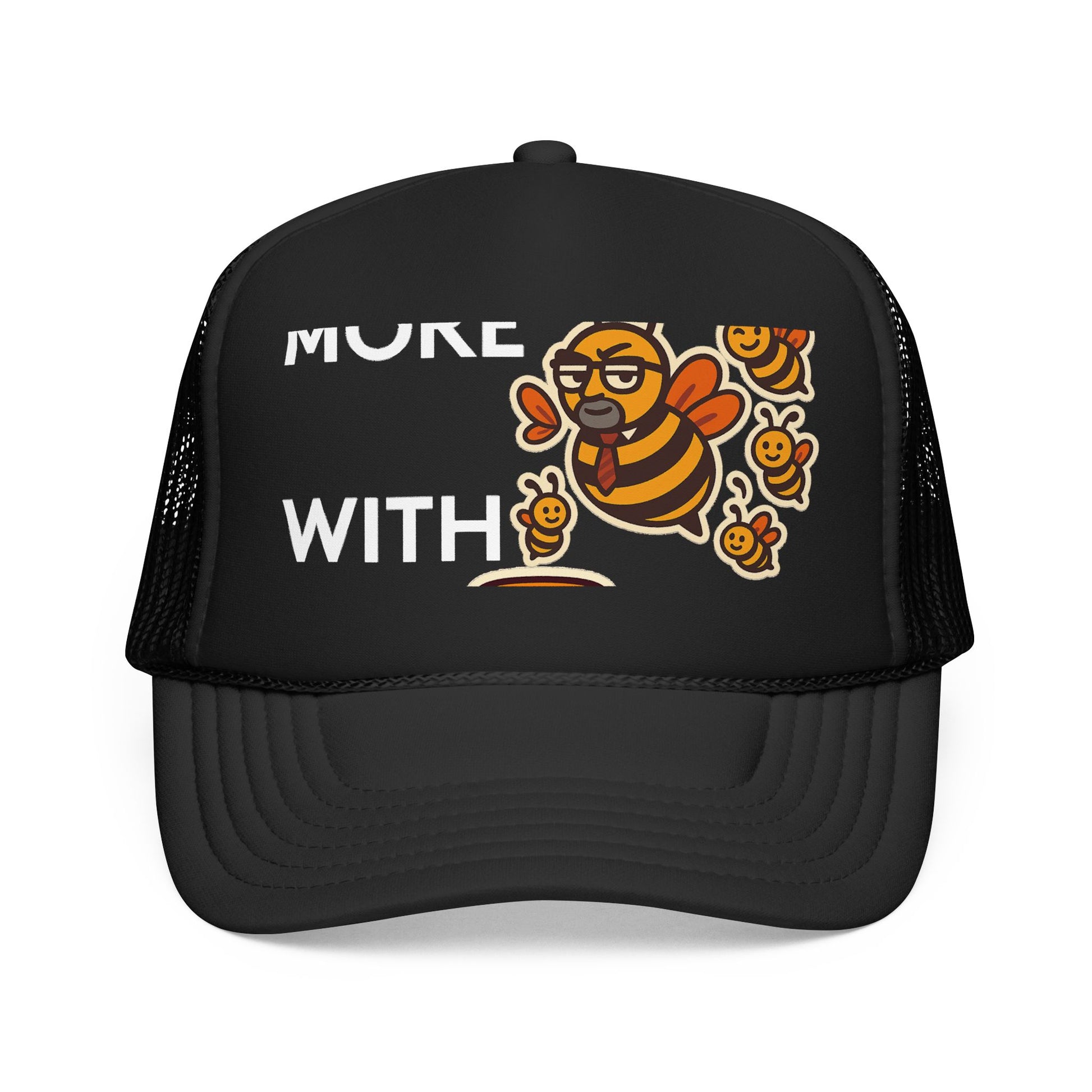 You Catch More Bees with Honey Foam Trucker Hat in Black | Genius Mangoes