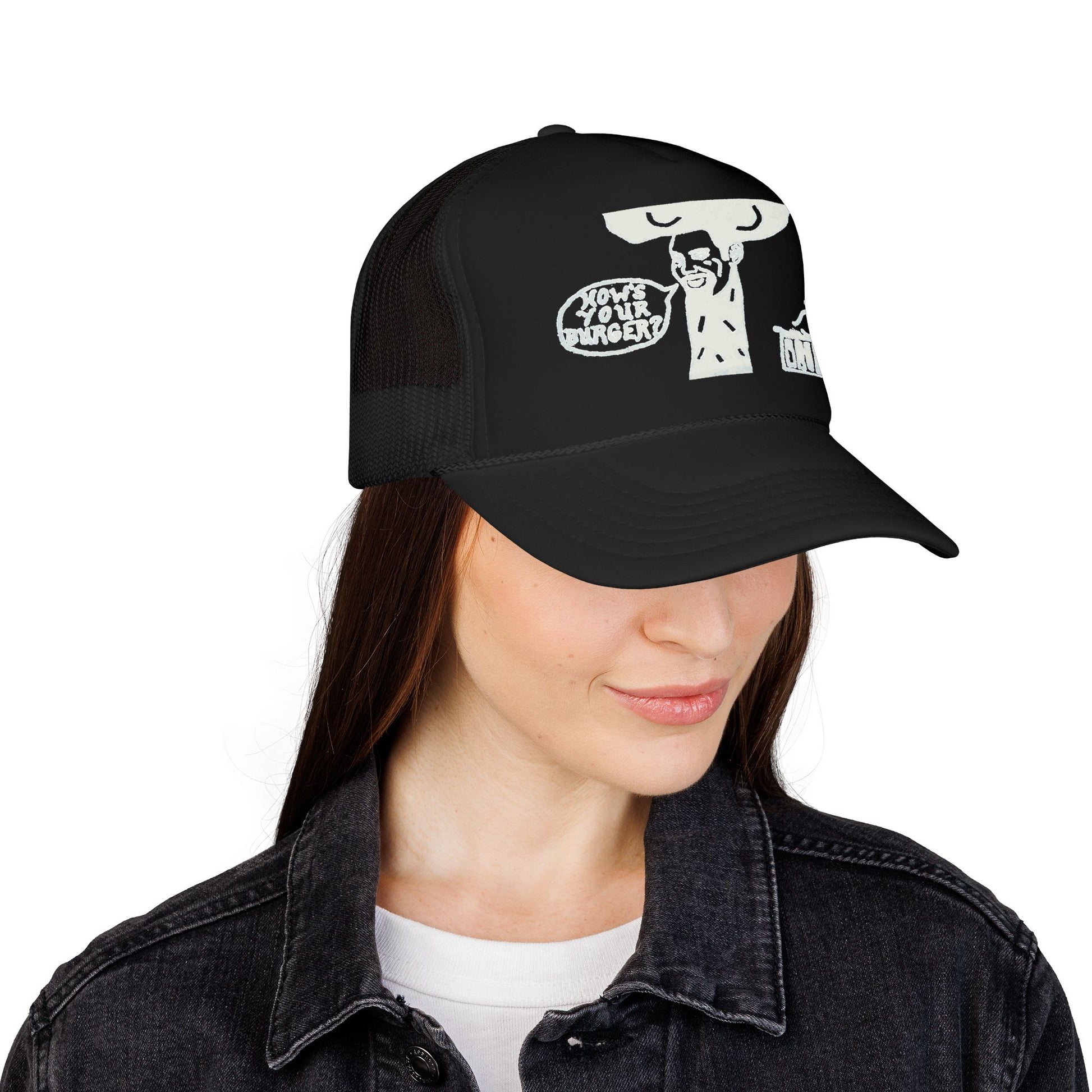 Barkopalooza How's Your Burger Foam Trucker Hat - lifestyle view | Genius Mangoes