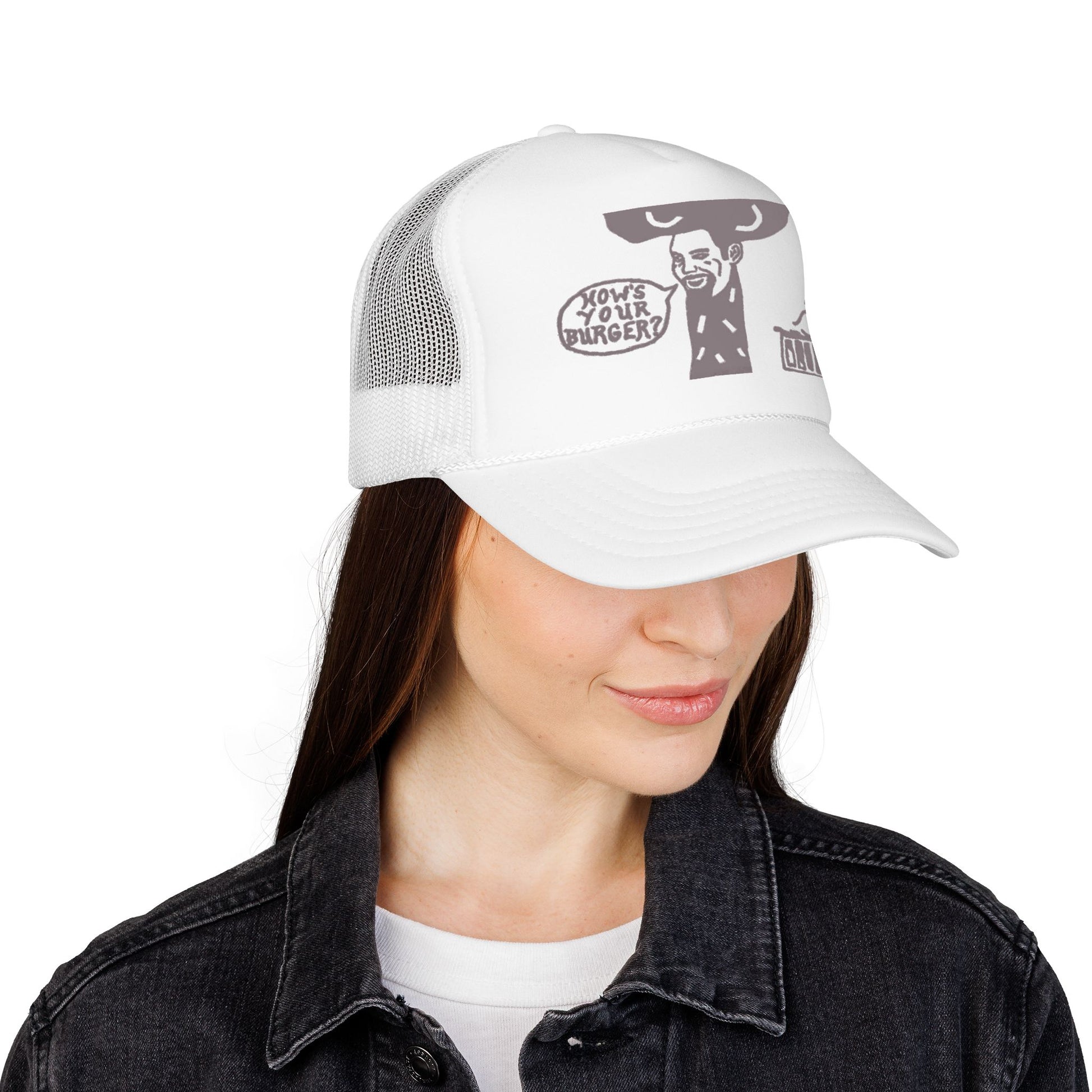 Barkopalooza How's Your Burger Foam Trucker Hat - lifestyle view | Genius Mangoes