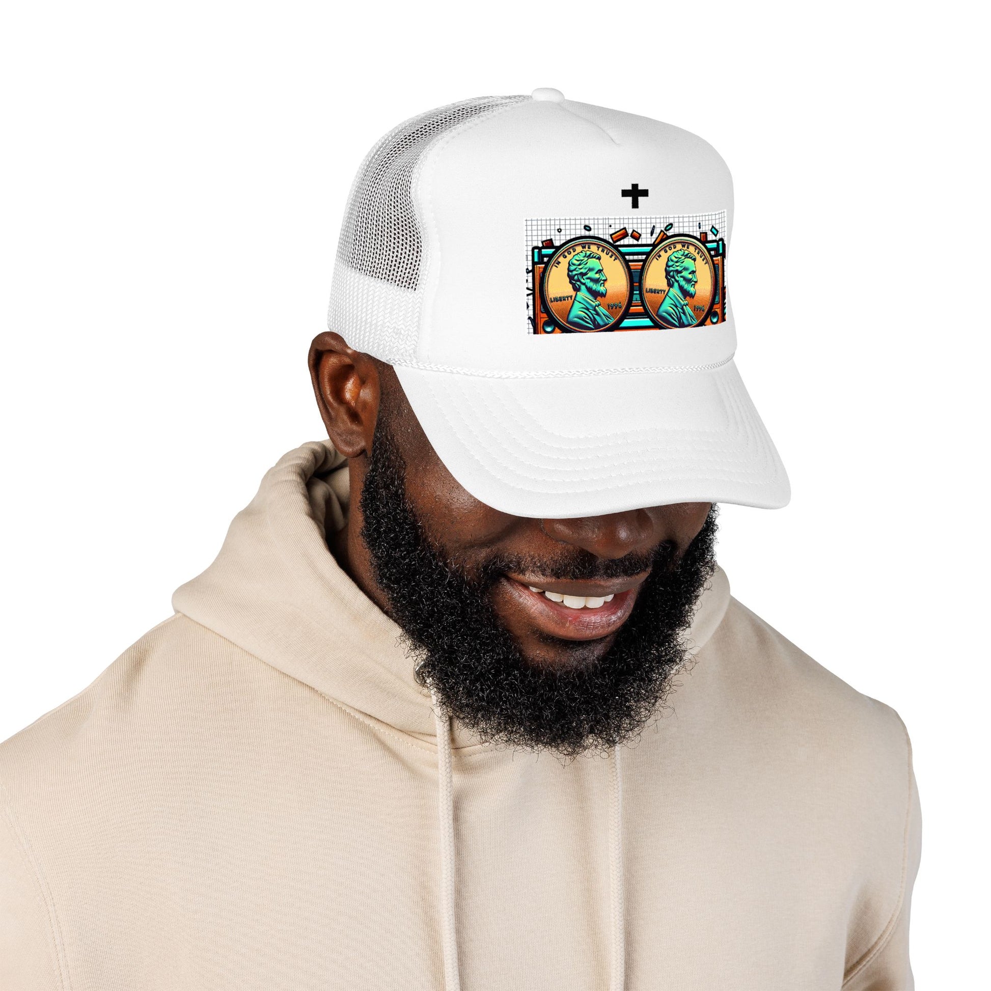 Nine Five Plus Four Pennies Foam Trucker Hat - lifestyle view | Genius Mangoes
