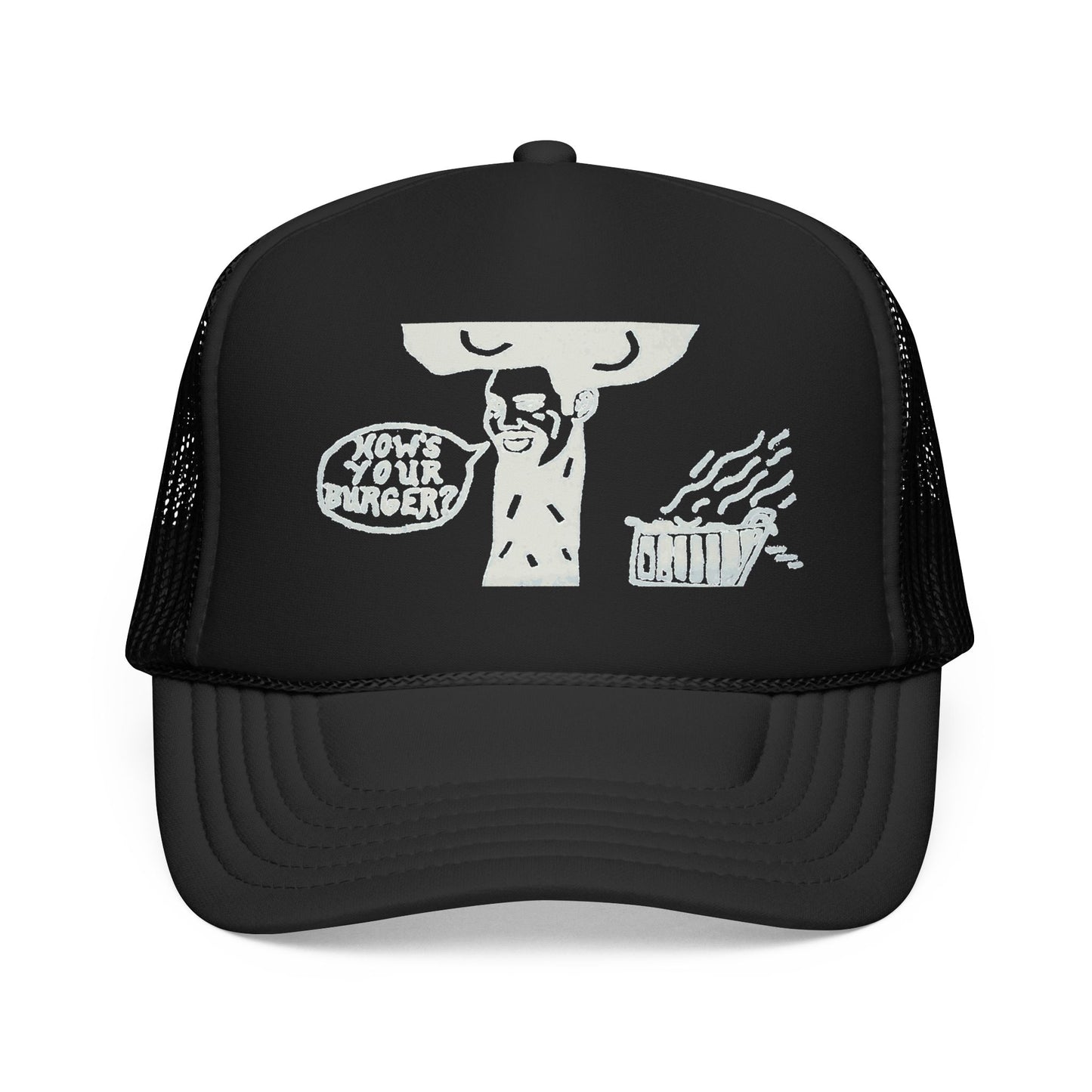 Barkopalooza How's Your Burger Foam Trucker Hat in Black | Genius Mangoes