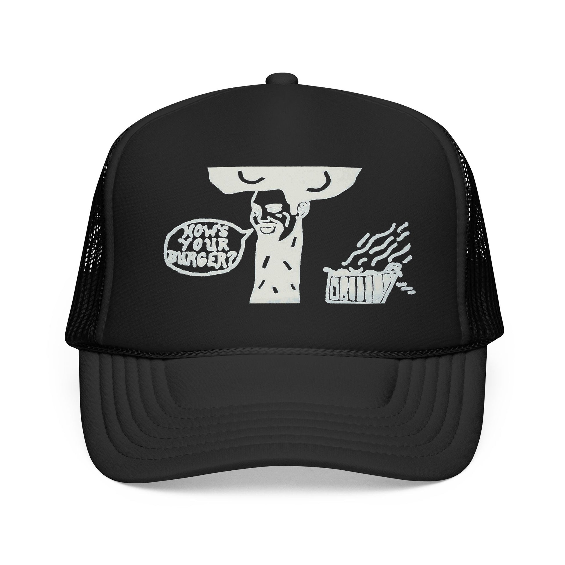 Barkopalooza How's Your Burger Foam Trucker Hat in Black | Genius Mangoes