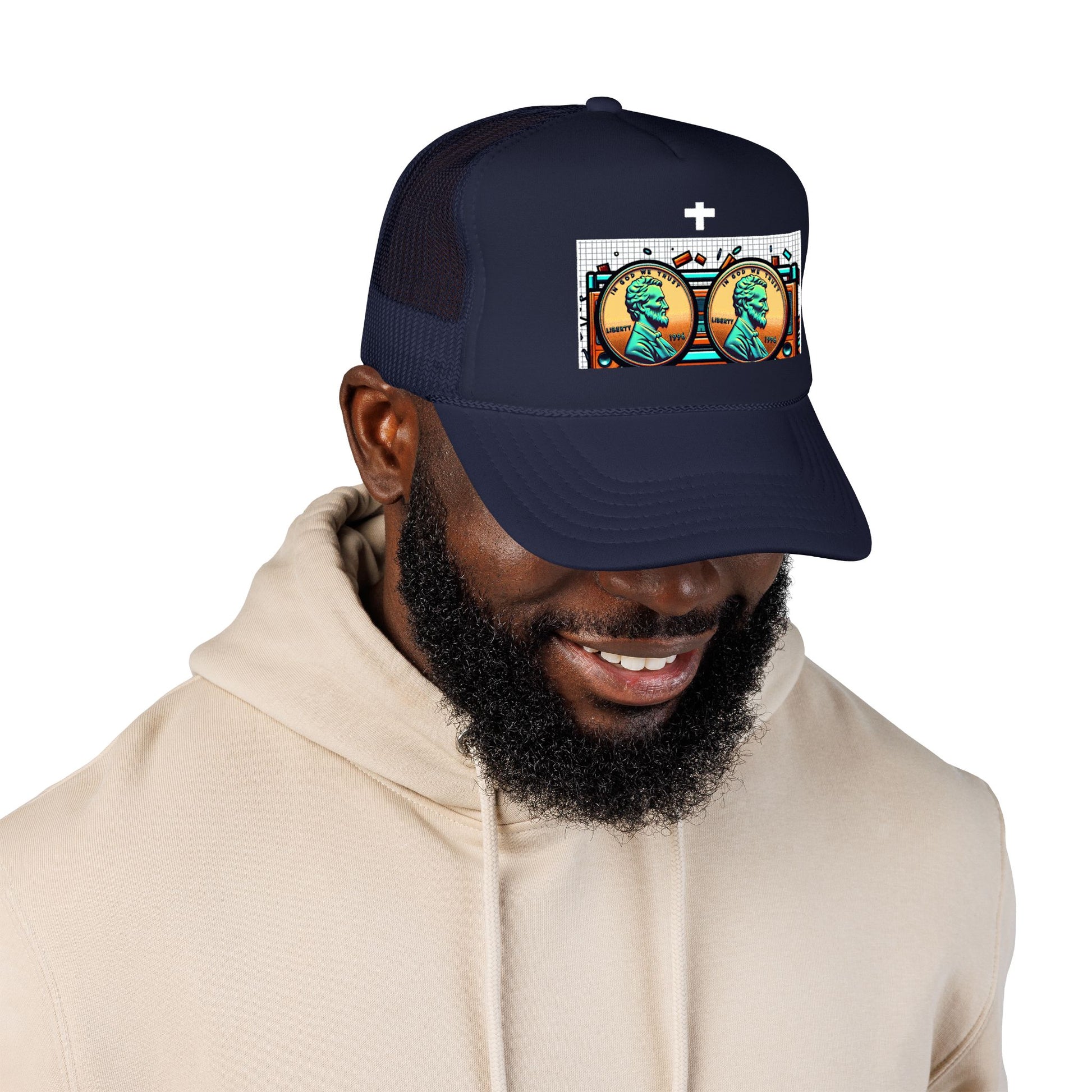 Nine Five Plus Four Pennies Foam Trucker Hat - lifestyle view | Genius Mangoes