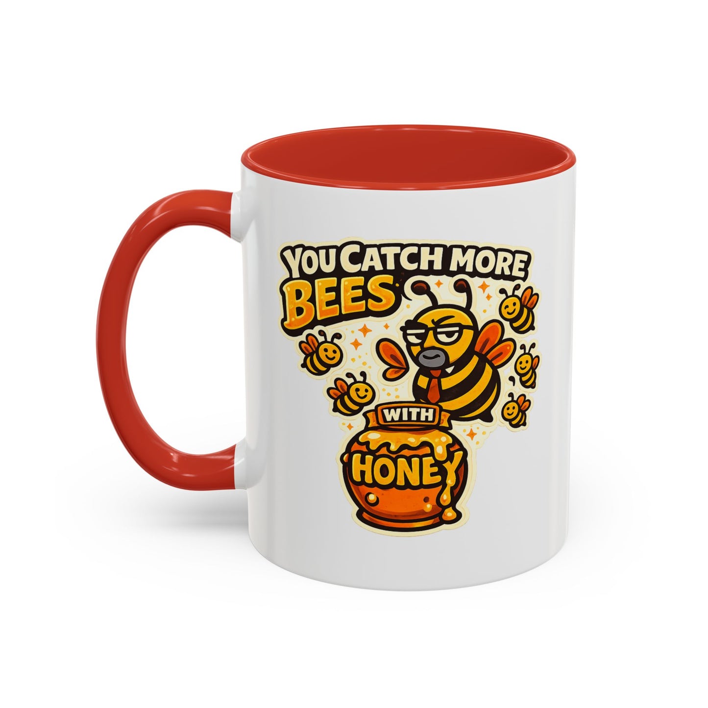 You Catch More Bees with Honey Coffee Mug - Color Accent 11oz and 15oz | Genius Mangoes