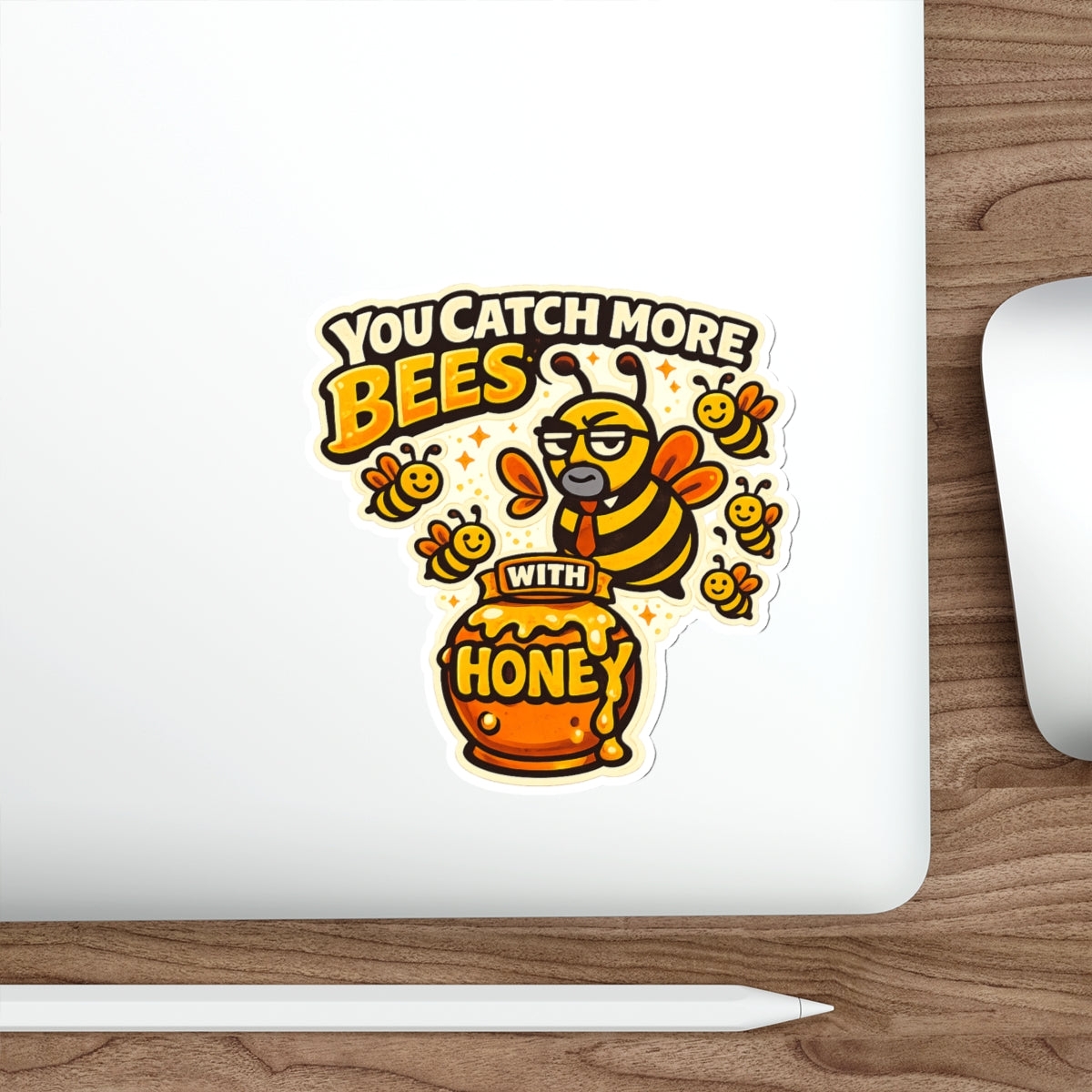 You Catch More Bees with Honey Die-Cut Sticker - Waterproof Vinyl Decal | Genius Mangoes