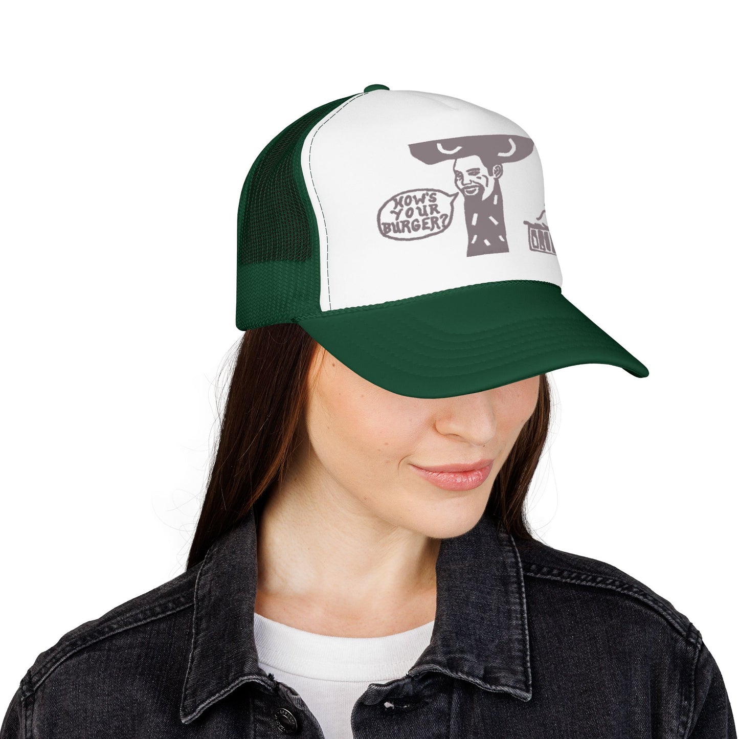 Barkopalooza How's Your Burger Foam Trucker Hat - lifestyle view | Genius Mangoes