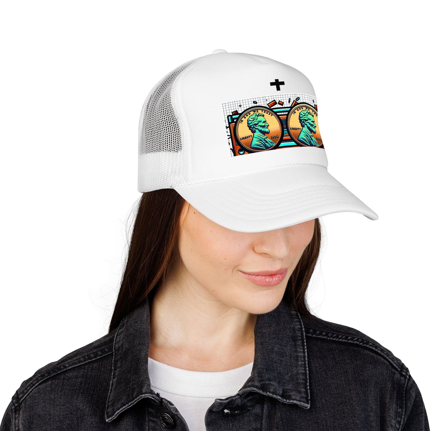 Nine Five Plus Four Pennies Foam Trucker Hat - lifestyle view | Genius Mangoes