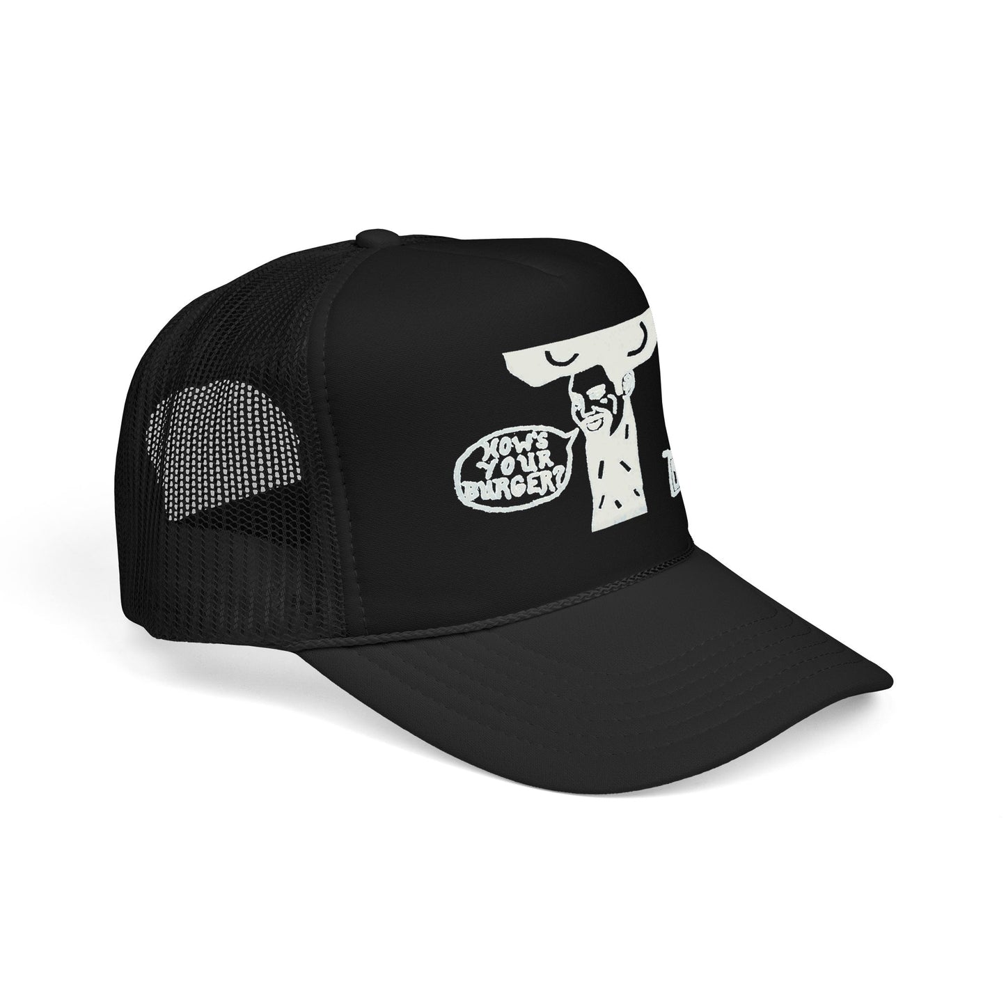 Barkopalooza How's Your Burger Foam Trucker Hat - lifestyle view | Genius Mangoes