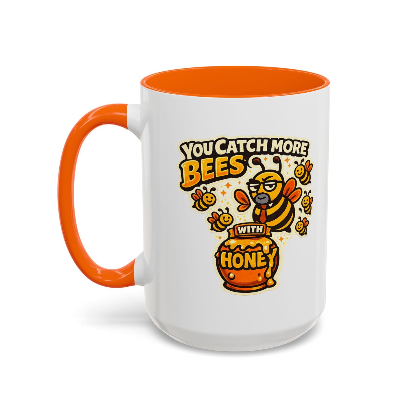 You Catch More Bees with Honey Coffee Mug - Color Accent 11oz and 15oz | Genius Mangoes