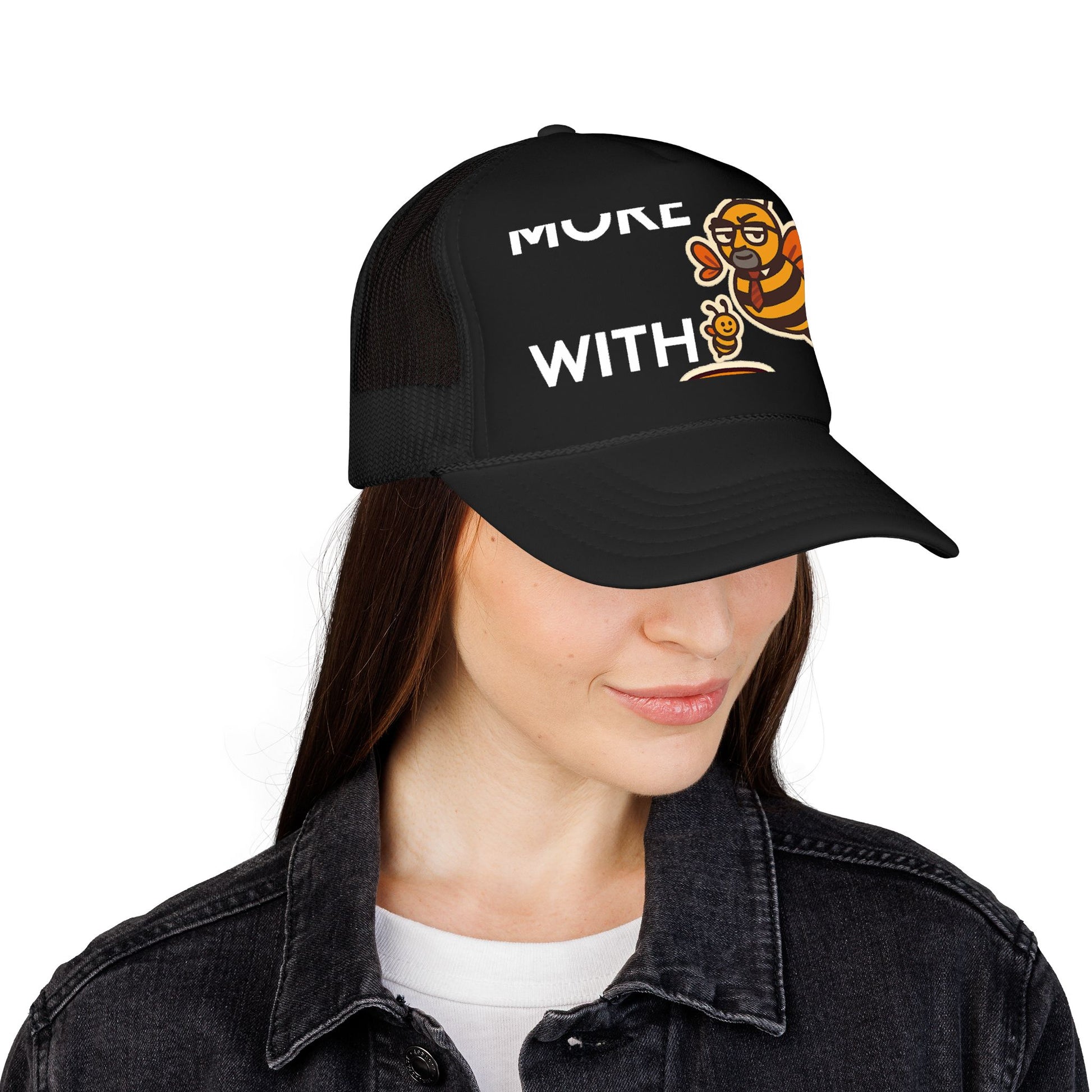 You Catch More Bees with Honey Foam Trucker Hat - lifestyle view | Genius Mangoes