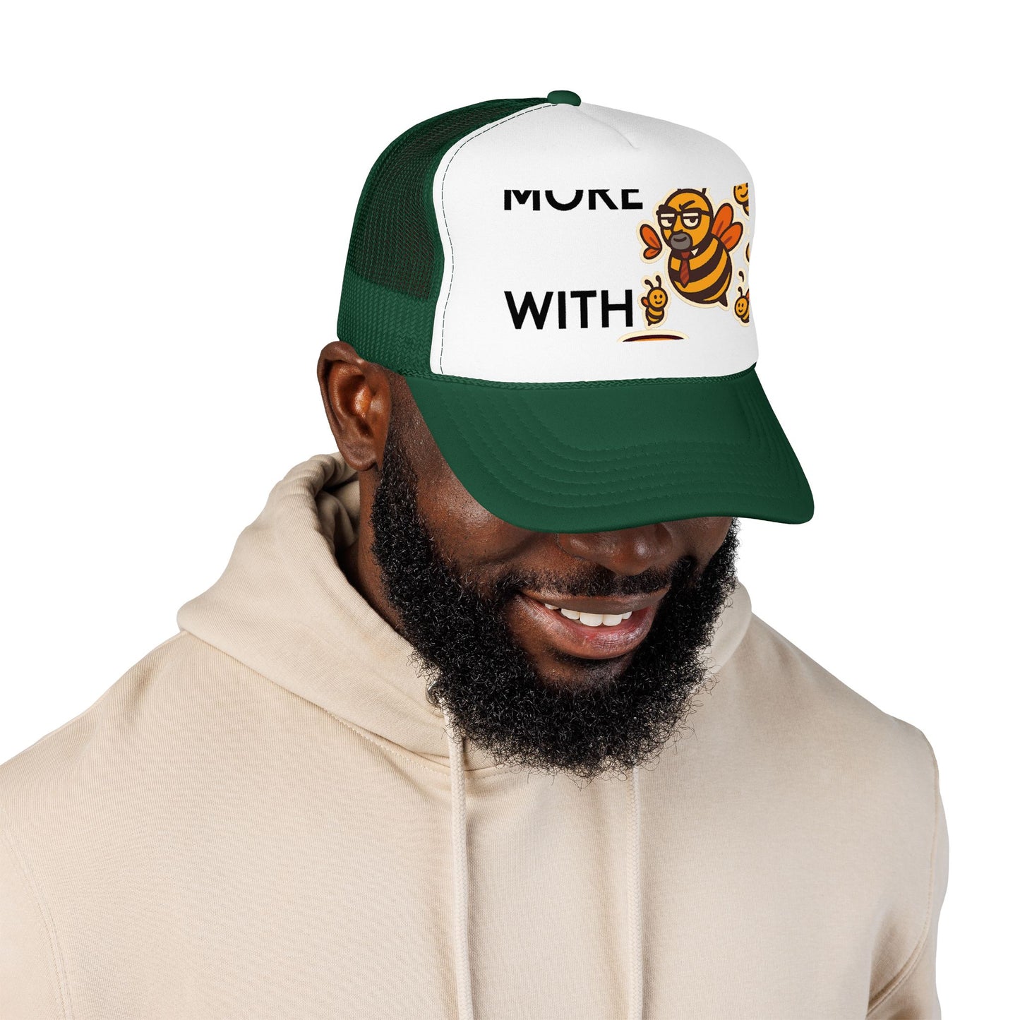 You Catch More Bees with Honey Foam Trucker Hat - lifestyle view | Genius Mangoes