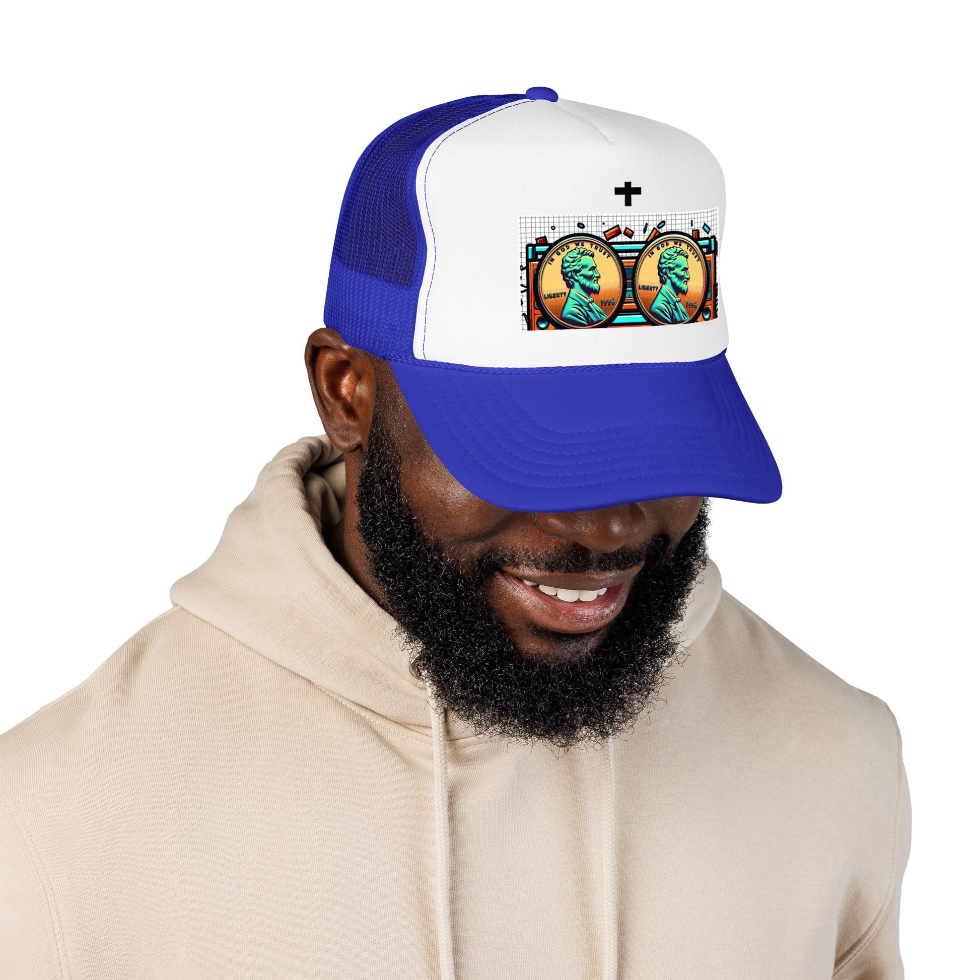 Nine Five Plus Four Pennies Foam Trucker Hat - lifestyle view | Genius Mangoes