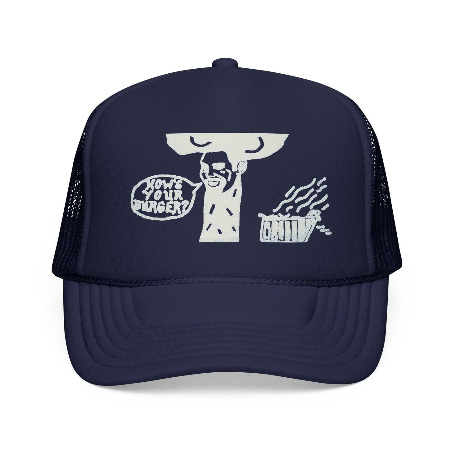 Barkopalooza How's Your Burger Foam Trucker Hat in Dark Navy | Genius Mangoes