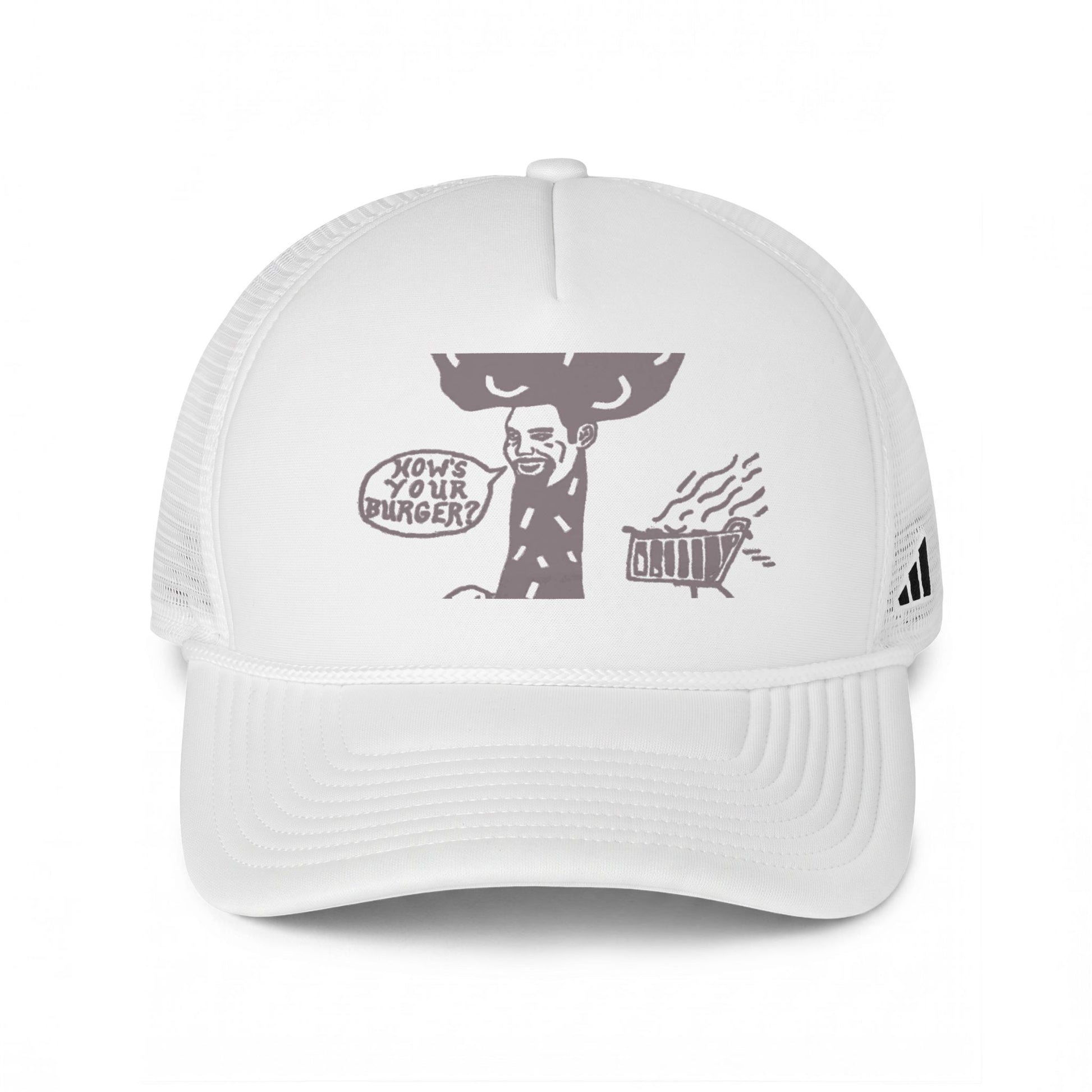 Barkopalooza How's Your Burger Trucker Hat in White / Black | Genius Mangoes