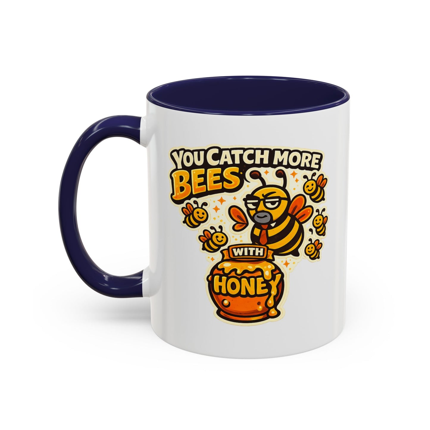 You Catch More Bees with Honey Coffee Mug - Color Accent 11oz and 15oz | Genius Mangoes