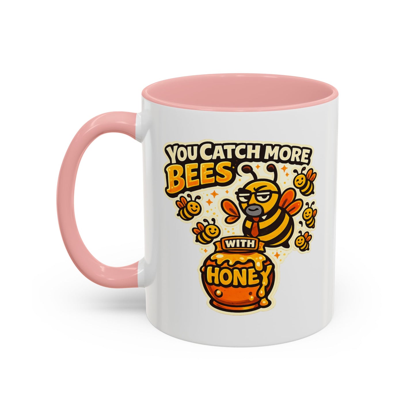 You Catch More Bees with Honey Coffee Mug - Color Accent 11oz and 15oz | Genius Mangoes