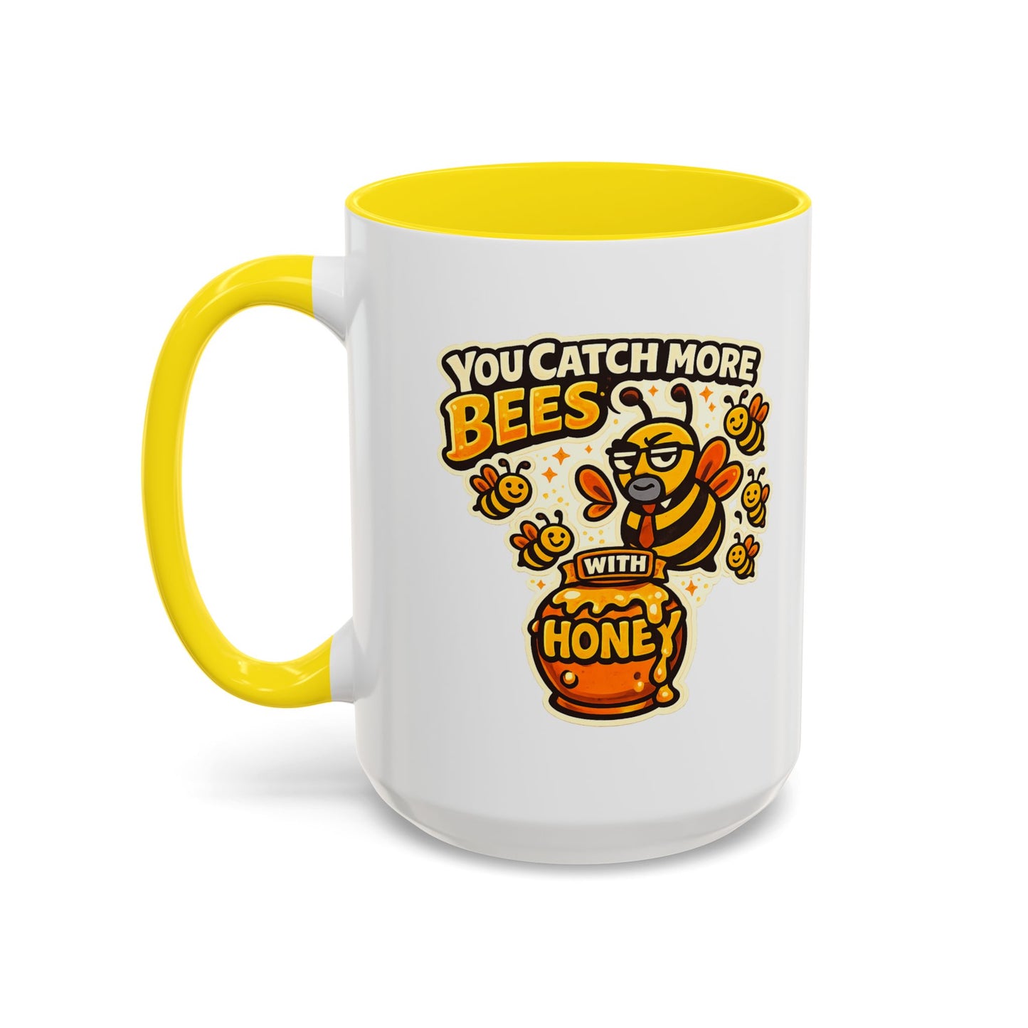 You Catch More Bees with Honey Coffee Mug - Color Accent 11oz and 15oz | Genius Mangoes