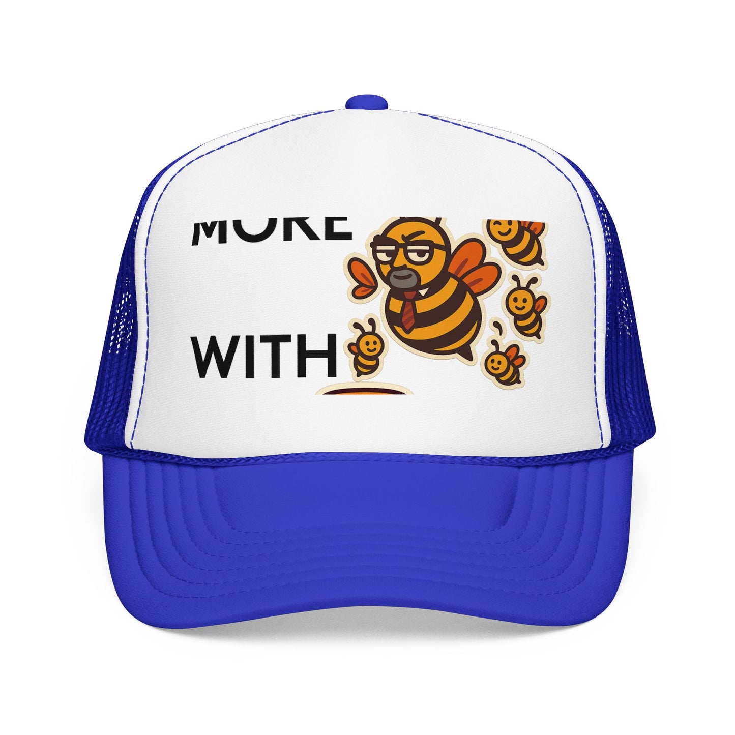 You Catch More Bees with Honey Foam Trucker Hat in Royal / White / Royal | Genius Mangoes