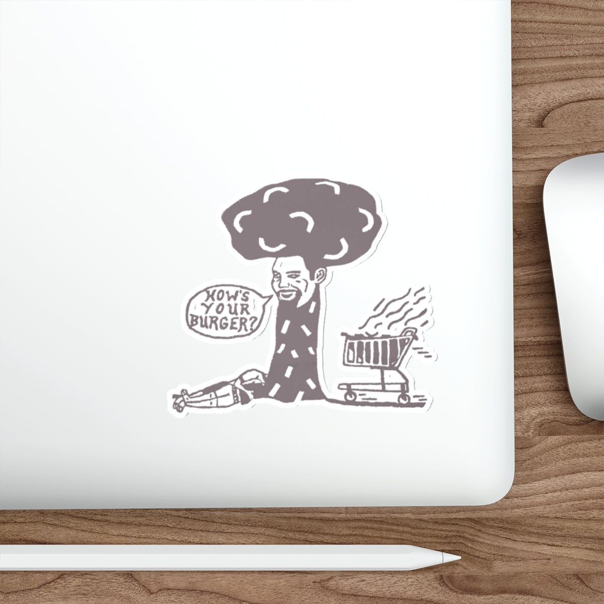 Barkopalooza 2005 - How's Your Burger Die-Cut Sticker - lifestyle view | Genius Mangoes