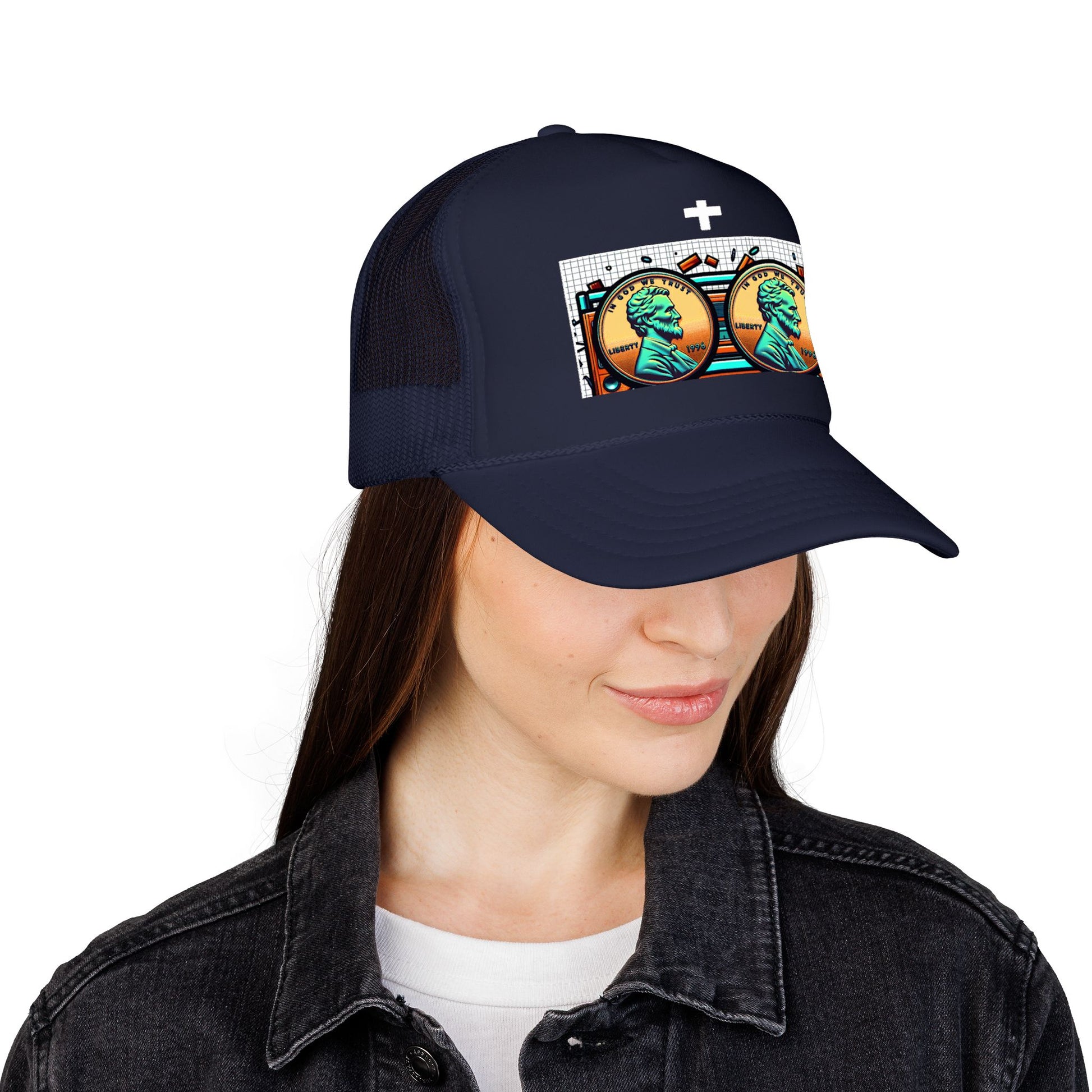 Nine Five Plus Four Pennies Foam Trucker Hat - lifestyle view | Genius Mangoes